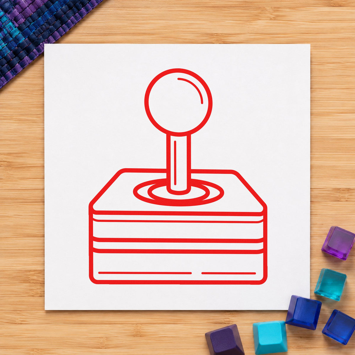 Retro Joystick Layered Base craft stamp imprint in red ink on a handmade project, one idea being checklist cards.