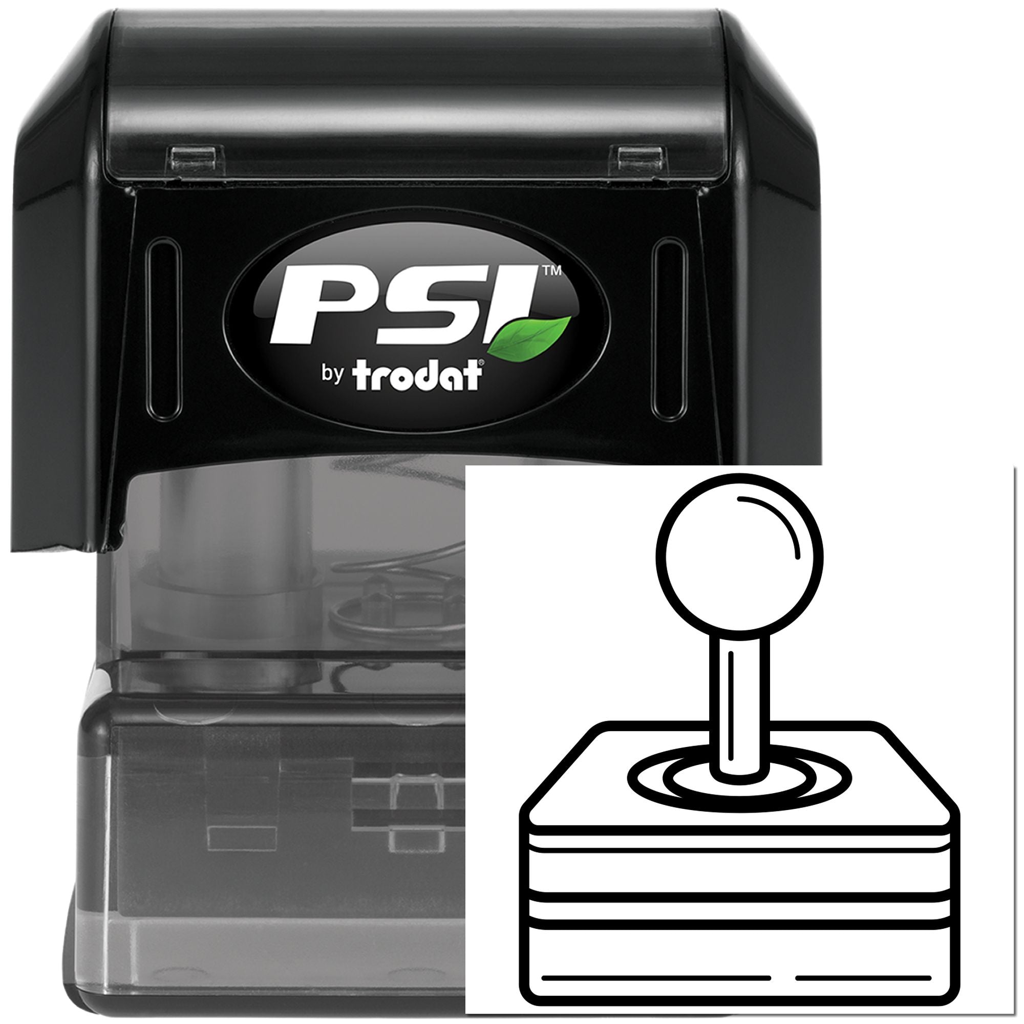 PSI by Trodat self-inking rubber stamp for office use, featuring a transparent ink pad and protective cover.