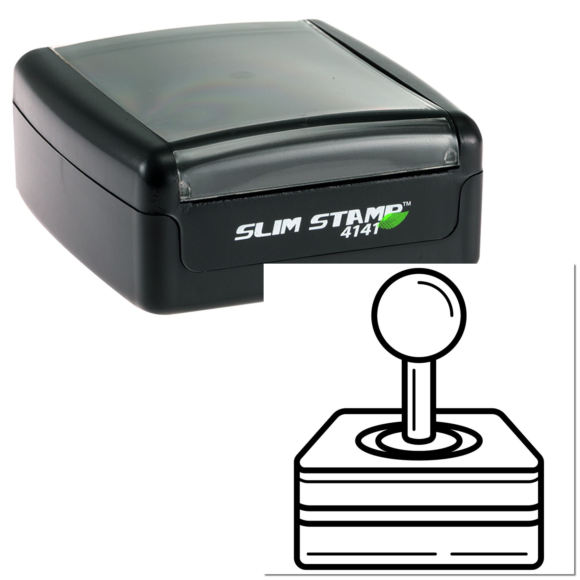 Slim Stamp 4141 self-inking rubber stamp with custom circular logo imprint