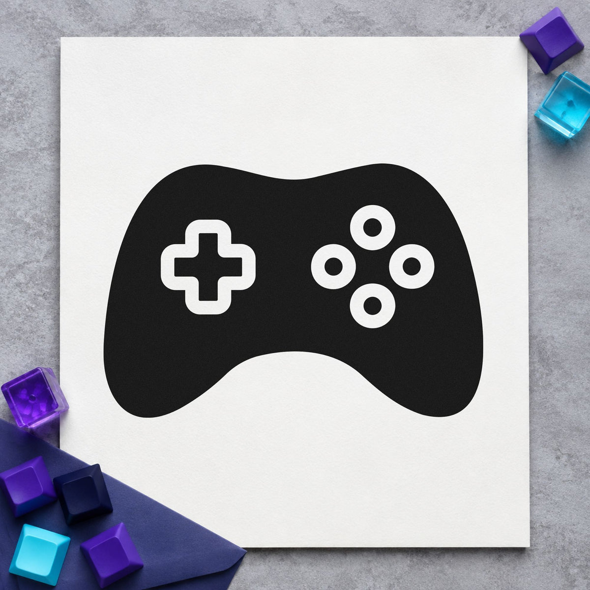 Solid Controller Ring Buttons craft stamp imprint in black ink on a handmade project, one idea being sticker pack gift tags.