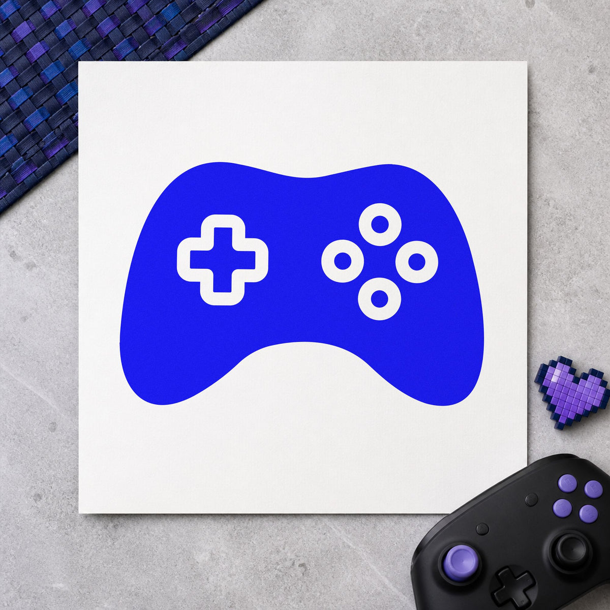 Solid Controller Ring Buttons craft stamp imprinted in blue ink on paper, a design suited to framed work desk.