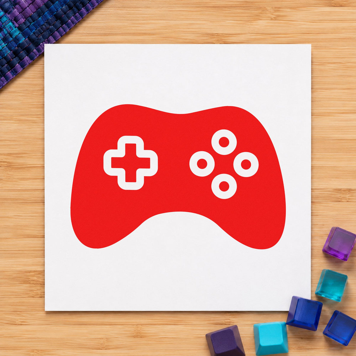 Solid Controller Ring Buttons rubber stamp shown in red ink, stamped for projects such as drawer design labels.