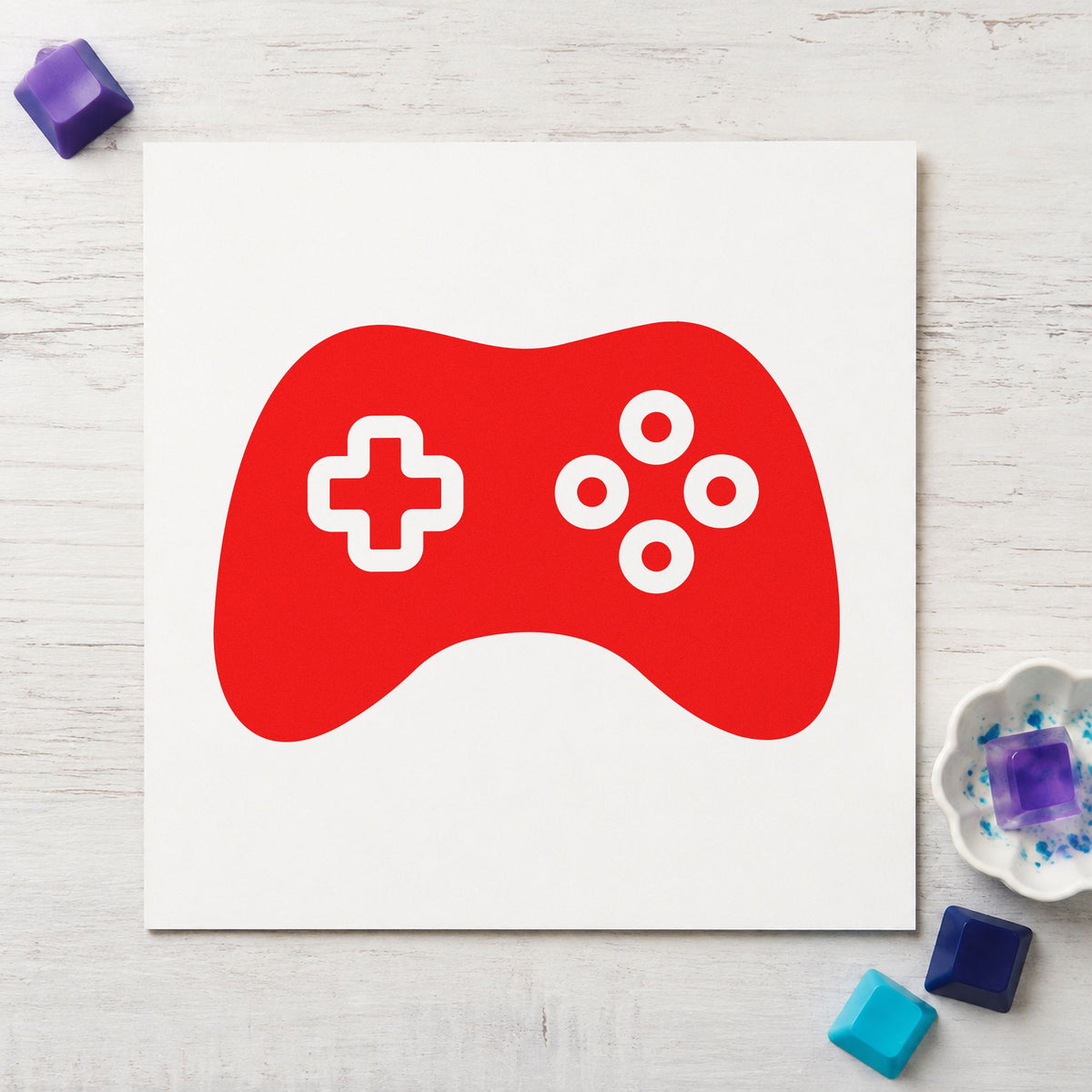 Solid Controller Ring Buttons craft stamp imprint in red ink on a handmade project, one idea being thank you cards.