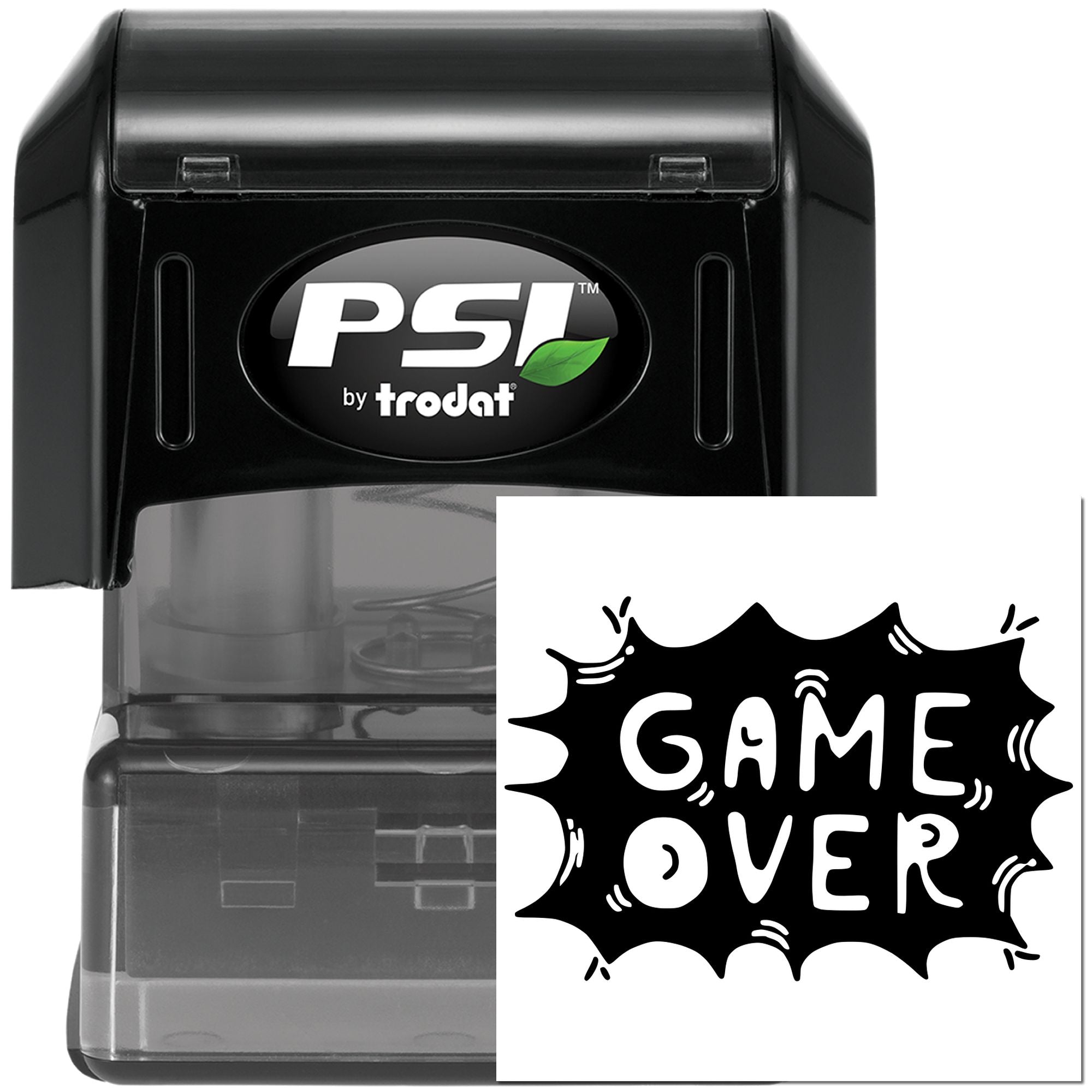 PSI by Trodat self-inking rubber stamp featuring a bold Game Over imprint for gaming and craft projects.