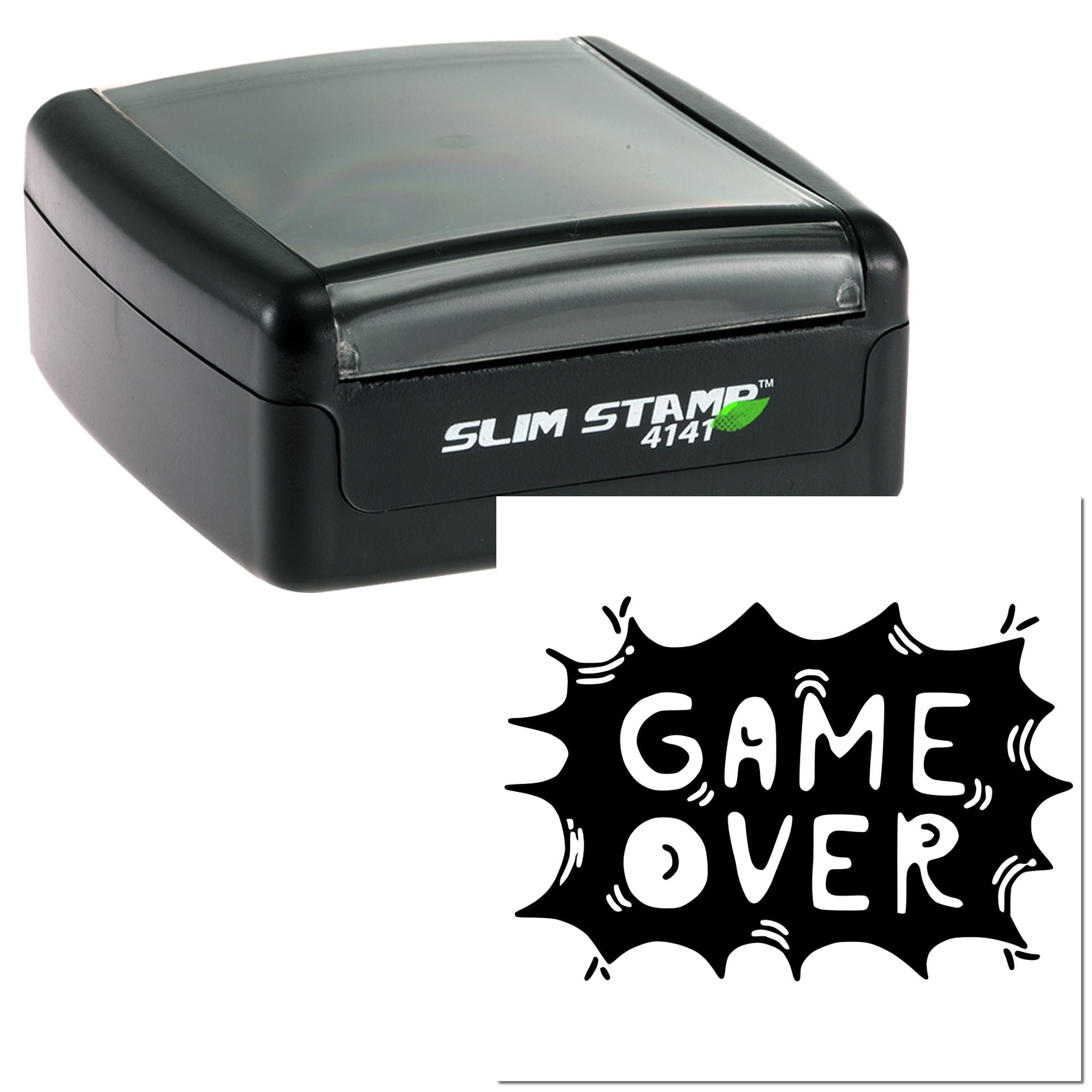 Self-inking Slim Stamp 4141 rubber stamp with Game Over design, ideal for custom office or novelty stamping.