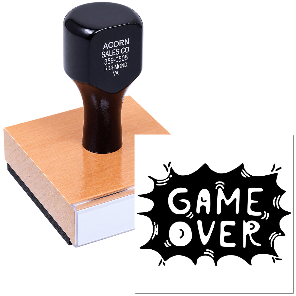 Custom rubber stamp with Game Over design, ideal for teacher grading, office use, and craft projects.