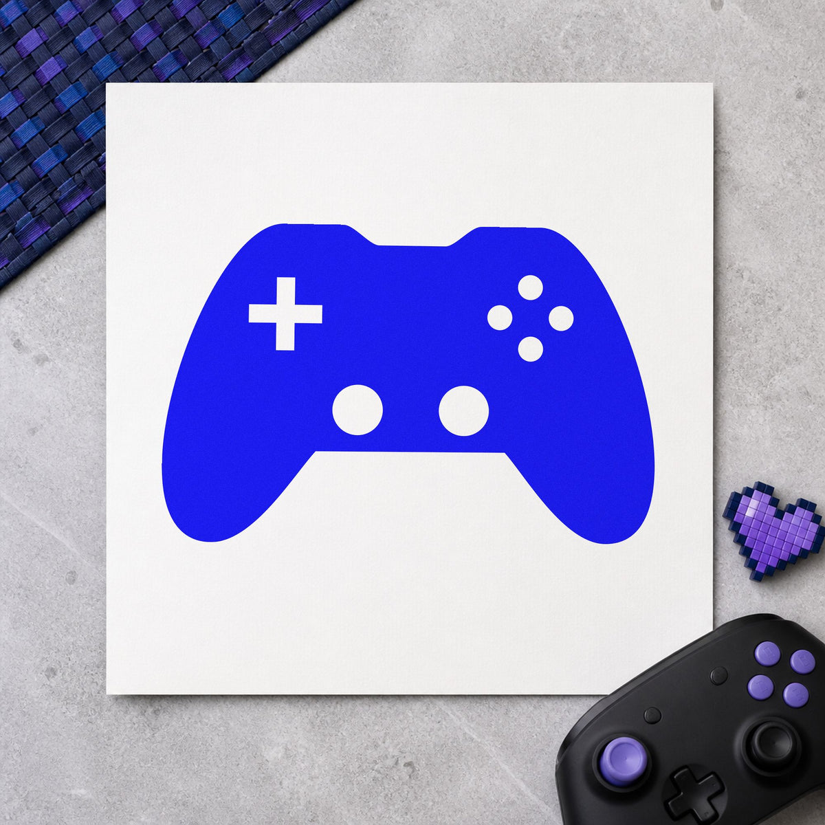 Solid Dual Stick Controller craft stamp in blue ink on cardstock, an easy option for station cover printing.