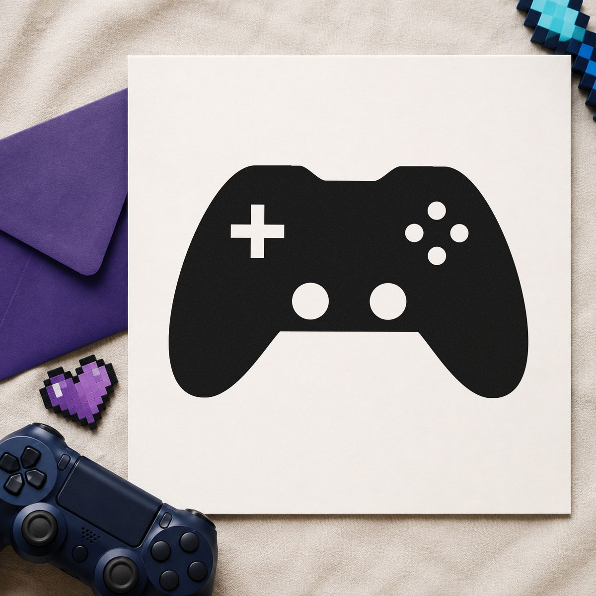 Solid Dual Stick Controller rubber stamp printed in black ink, ready for thumbstick cards and similar paper crafts.