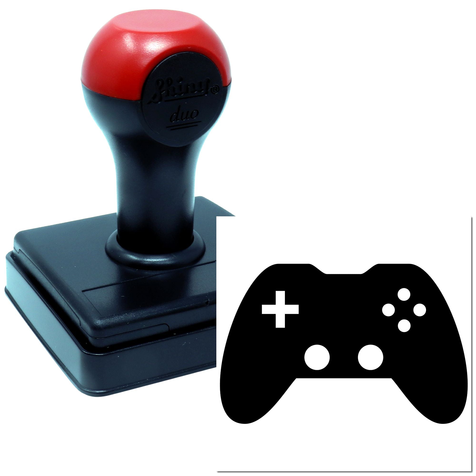 Custom self-inking rubber stamp with a video game controller design for gaming-themed branding and crafts.