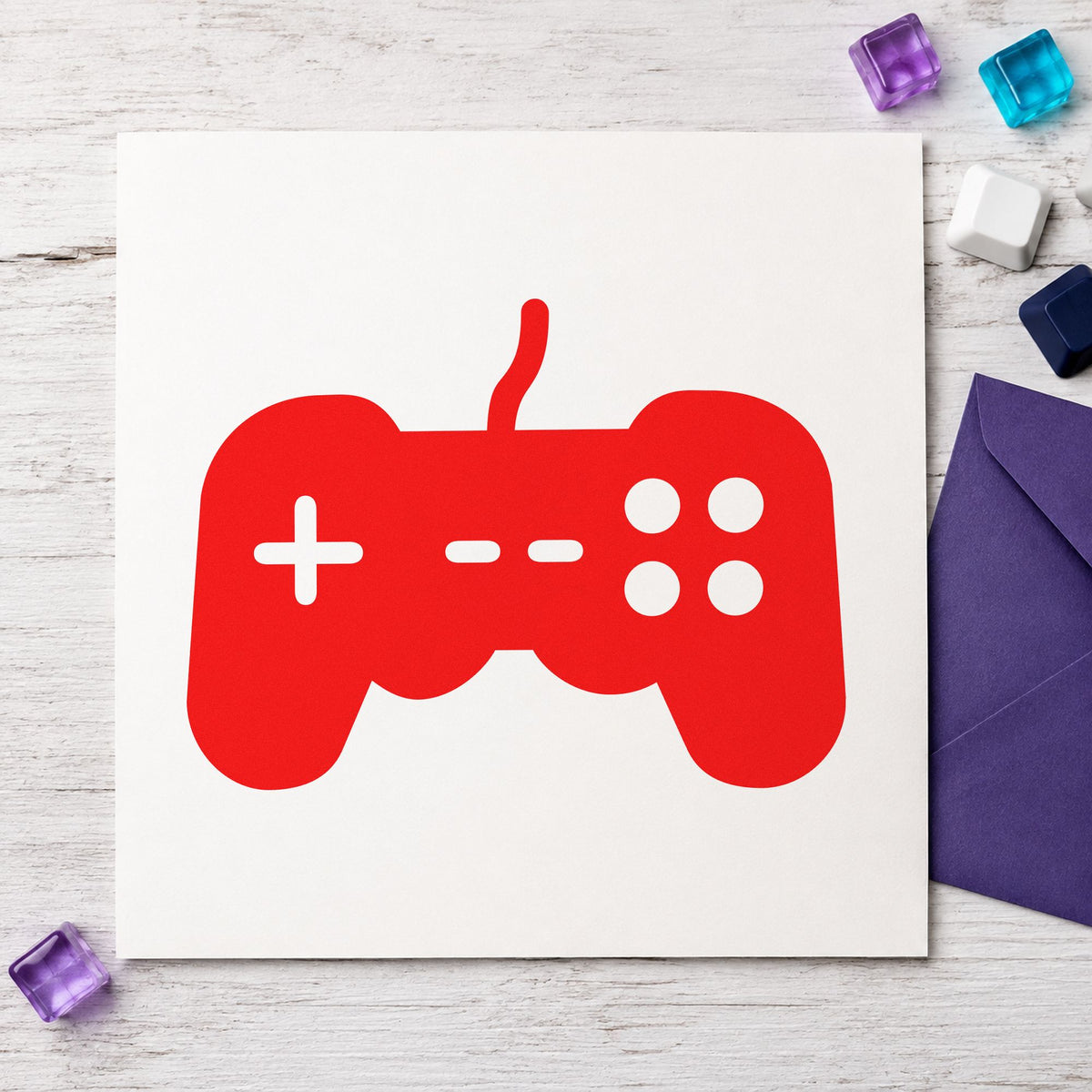 Wired Controller Button Graphic rubber stamp shown in red ink, stamped for projects such as bin condition labels.
