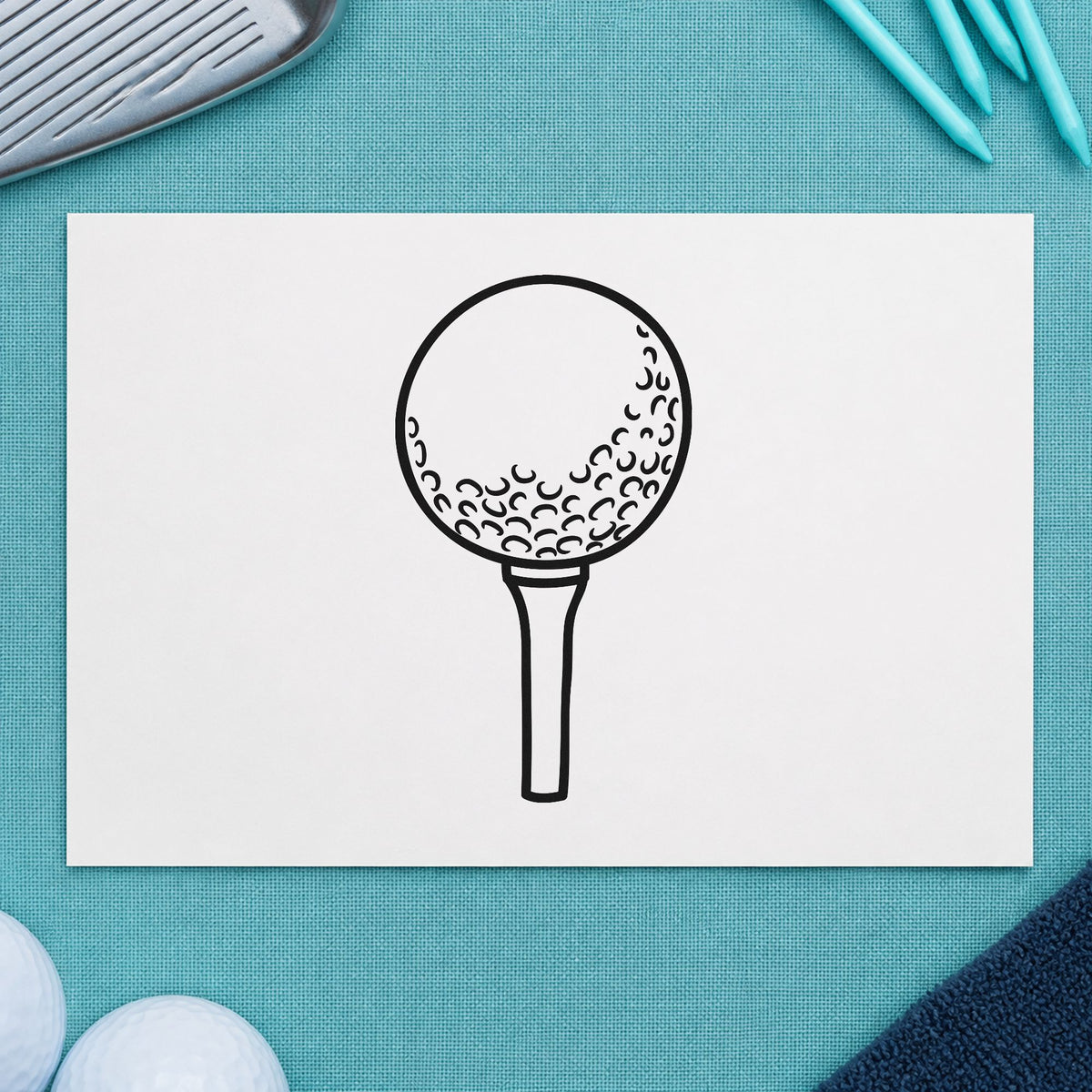 Golf Ball On Tee rubber stamp printed in black ink, ready for skill step sheet and similar paper crafts.