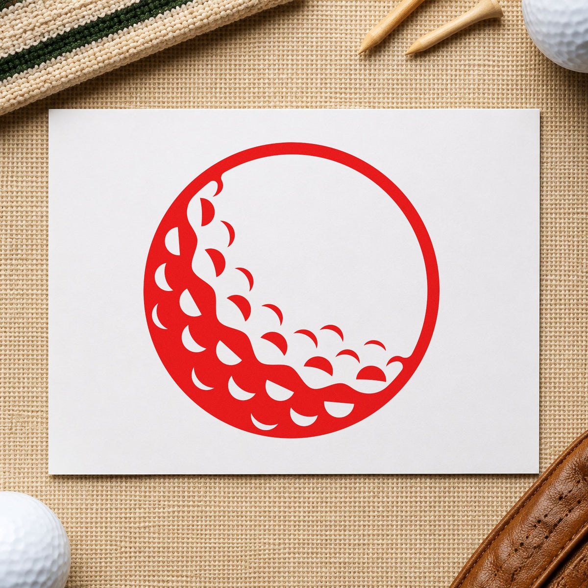 Large Shaded Golf Ball rubber stamp shown in red ink, stamped for projects such as bin putter labels.