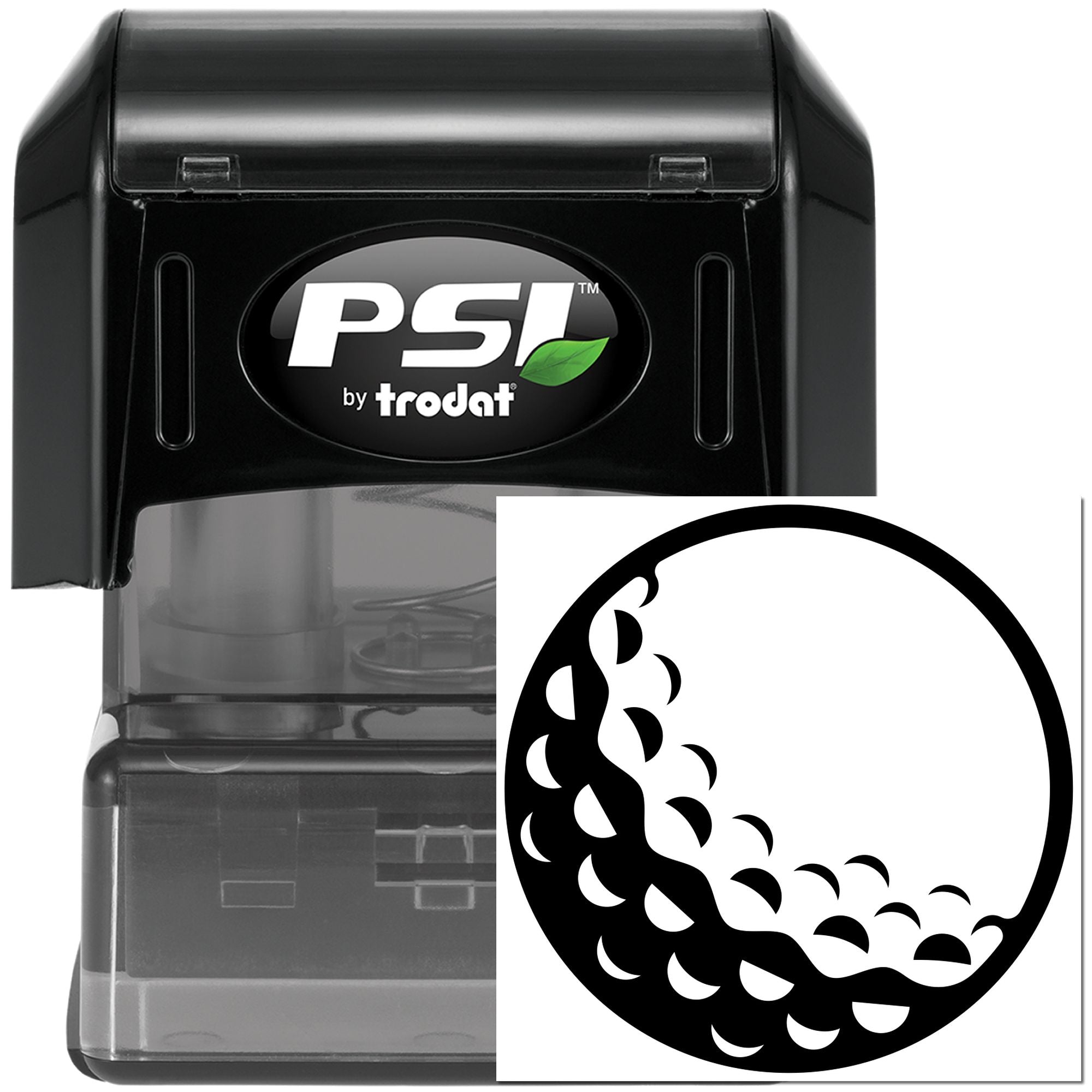 PSI by Trodat self-inking rubber stamp with custom circular logo design for business branding and stamping.