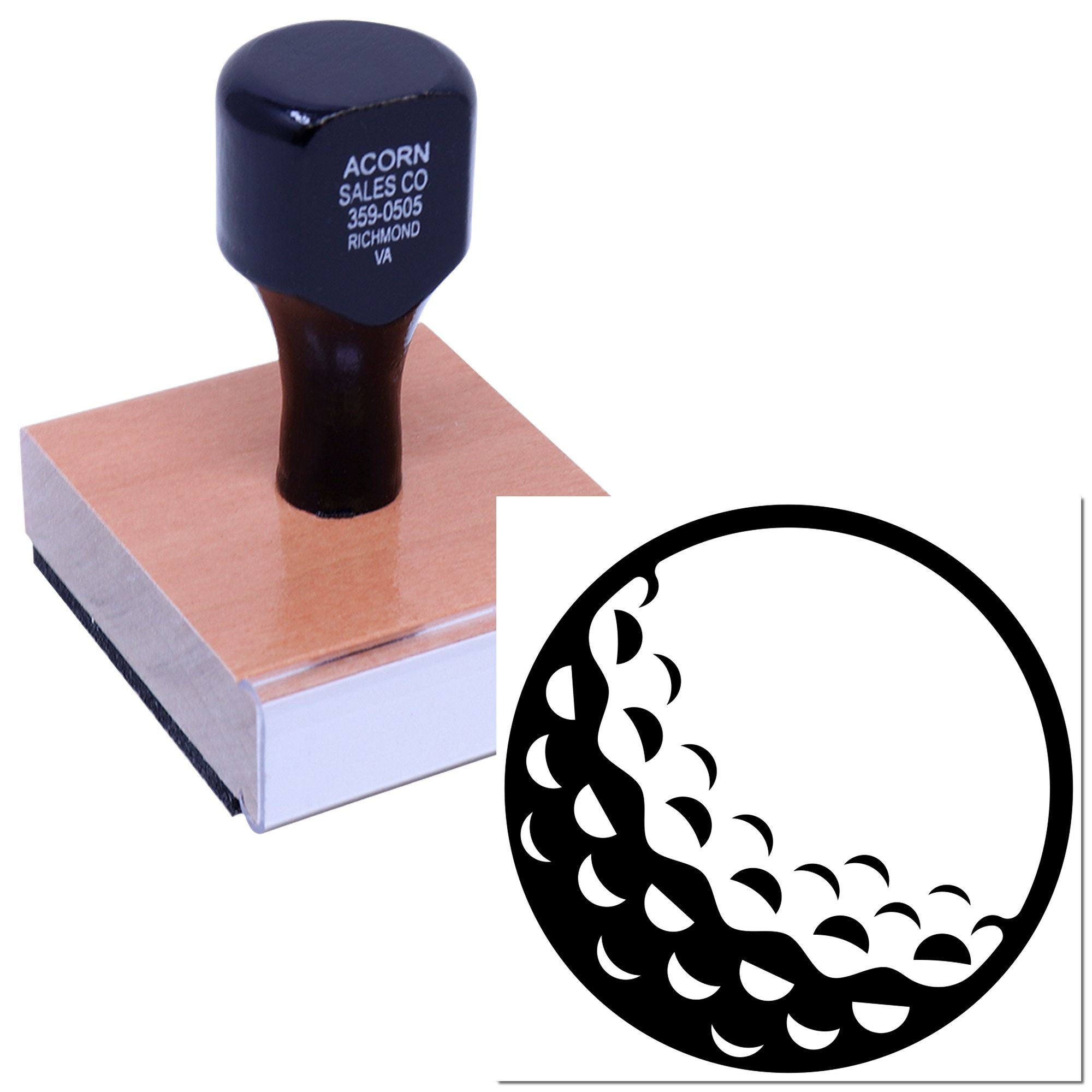 Custom business logo rubber stamp with wood base, ideal for branding envelopes, packaging, and stationery.