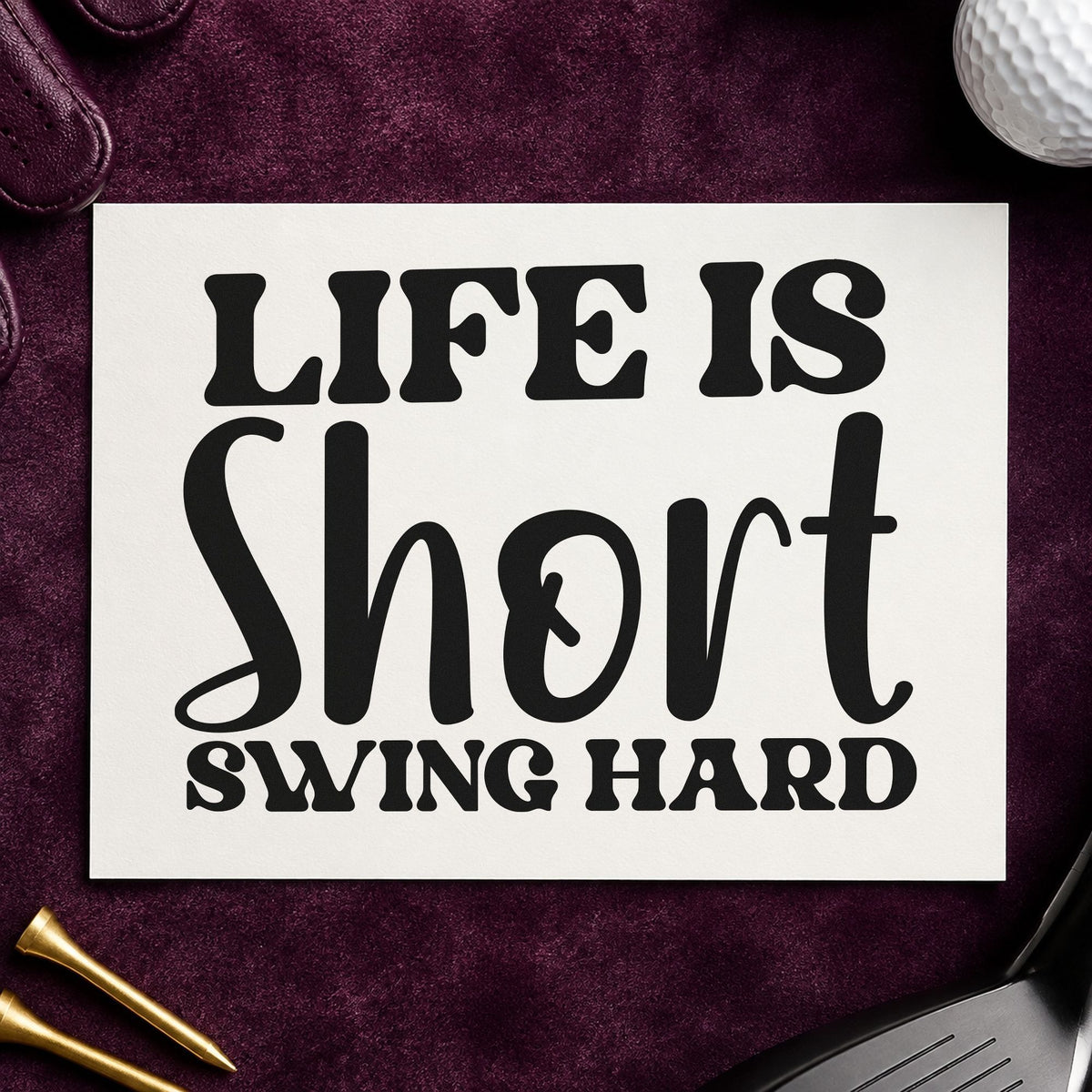 Life Short Swing Hard craft stamp imprint in black ink on a handmade project, one idea being trip bag gift tags.