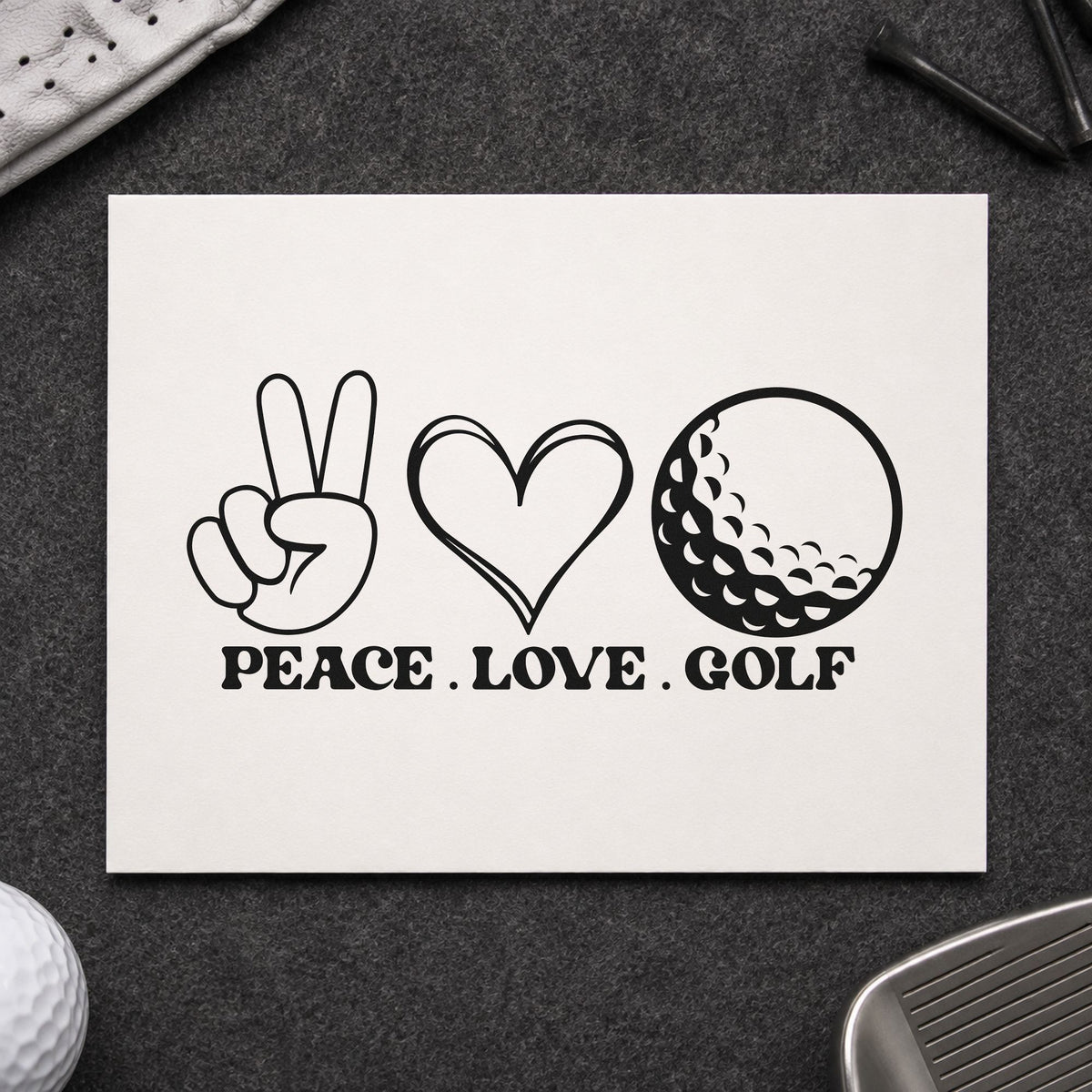 Peace Love Golf Icons craft stamp in black ink on cardstock, an easy option for scramble album page.