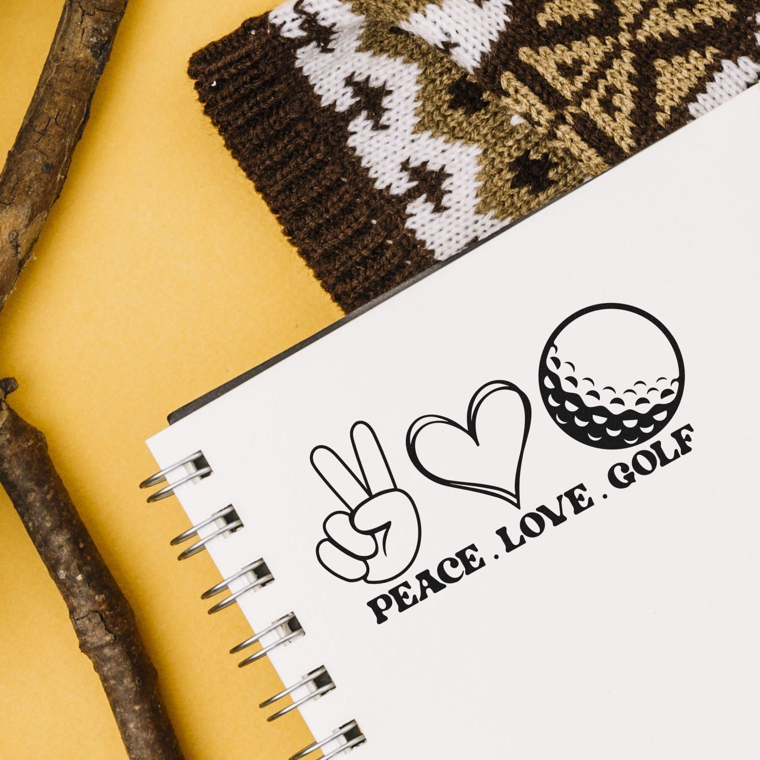 Peace Love Golf rubber stamp design for golf-themed stationery, crafts, and personalized gift packaging.