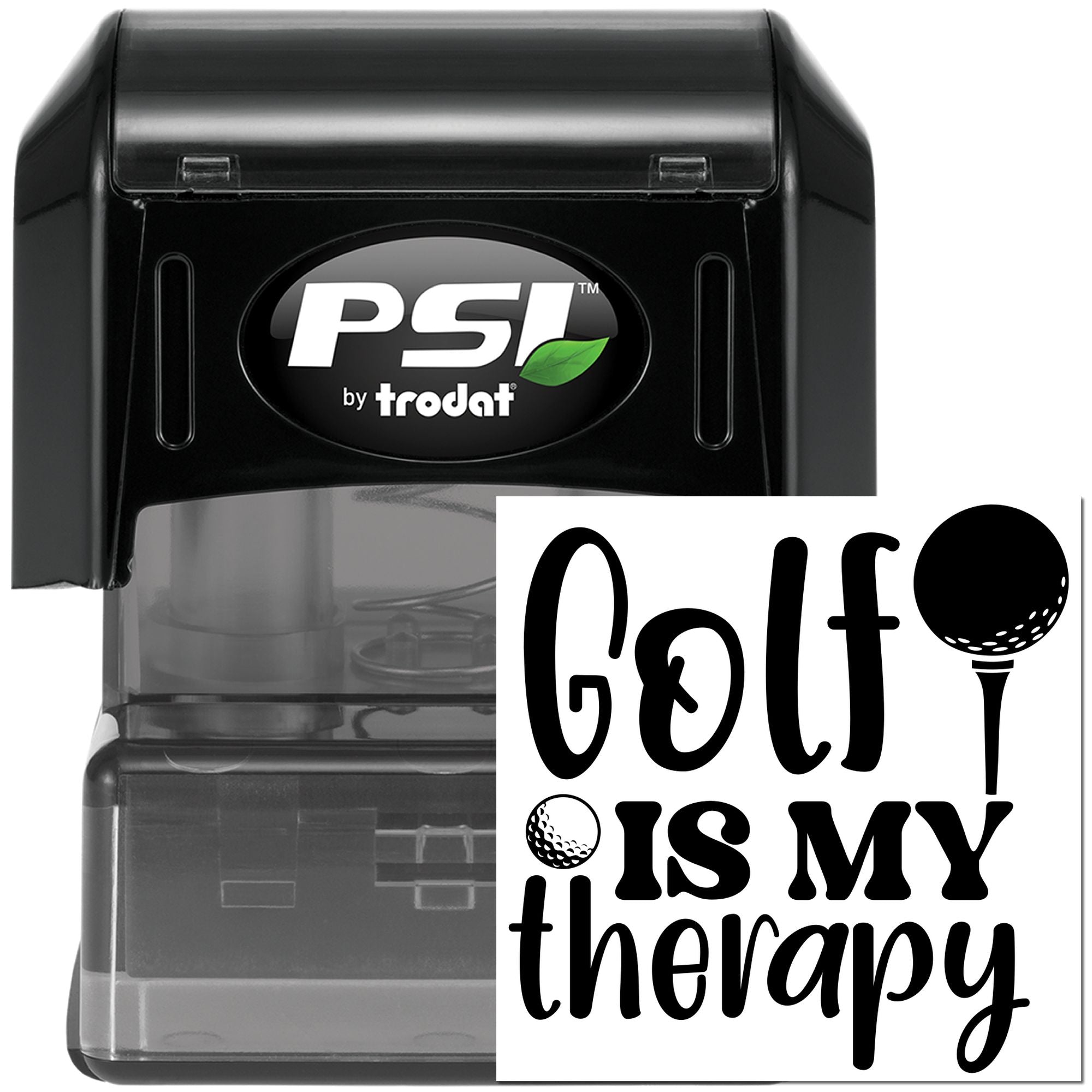 Custom self-inking golf rubber stamp by Trodat with Golf is my therapy design for personalized golf gifts and crafters.