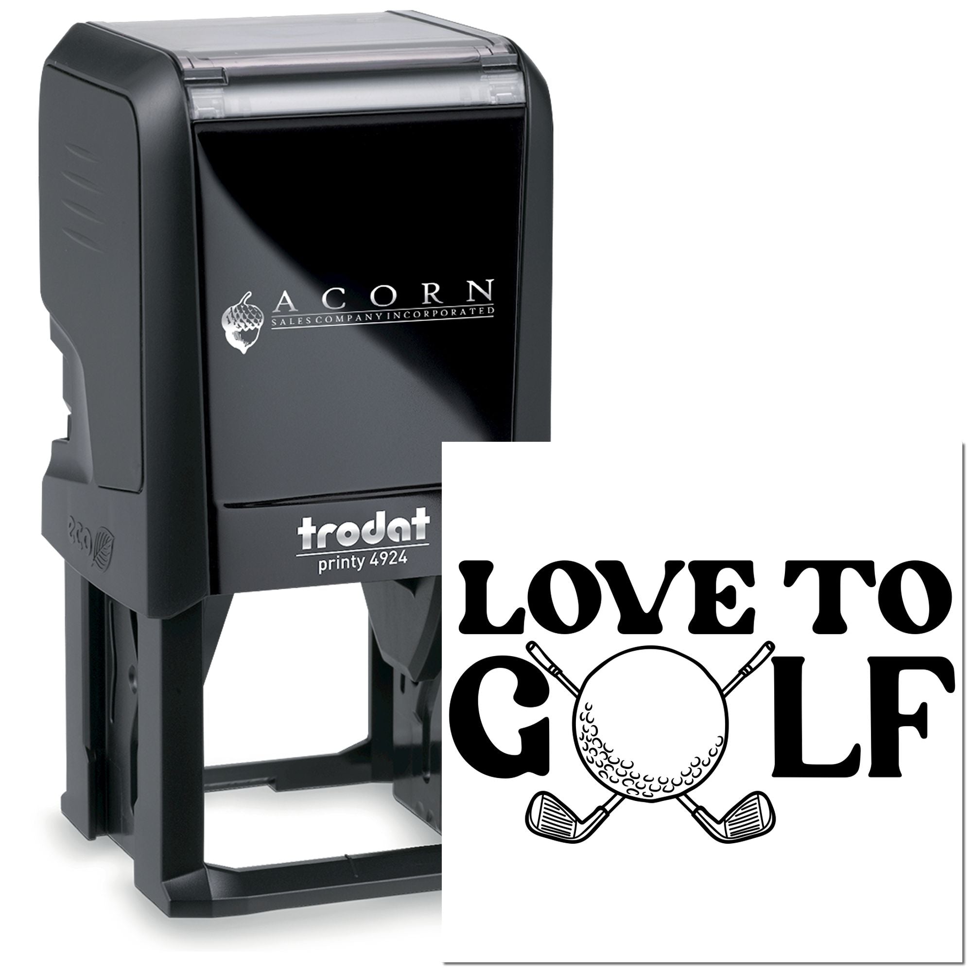 Custom self-inking rubber stamp with Love To Golf golf logo imprint for personalized golf gifts and club branding.