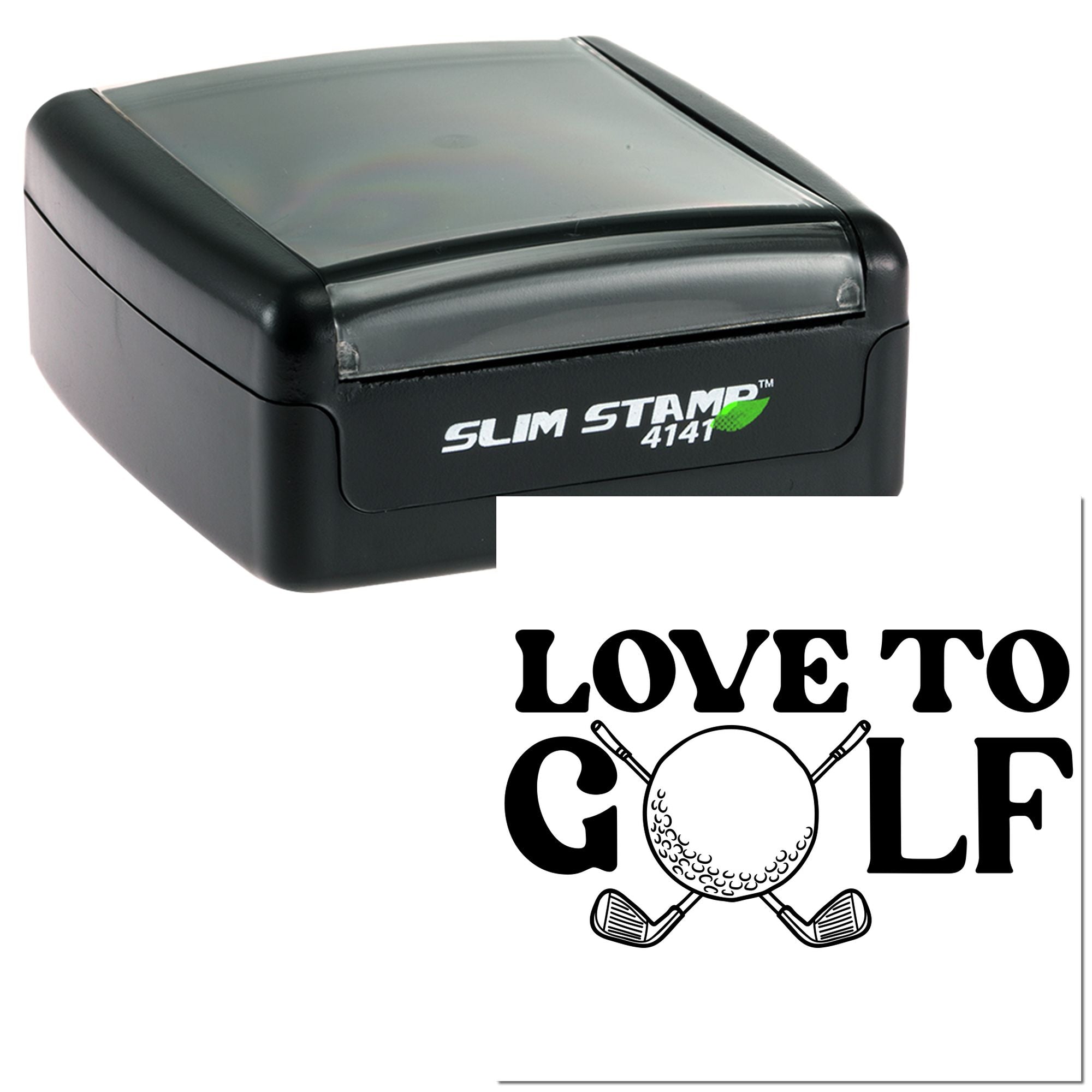 Custom Slim Stamp 4141 self-inking rubber stamp with Love to Golf golf ball and clubs design for golfers