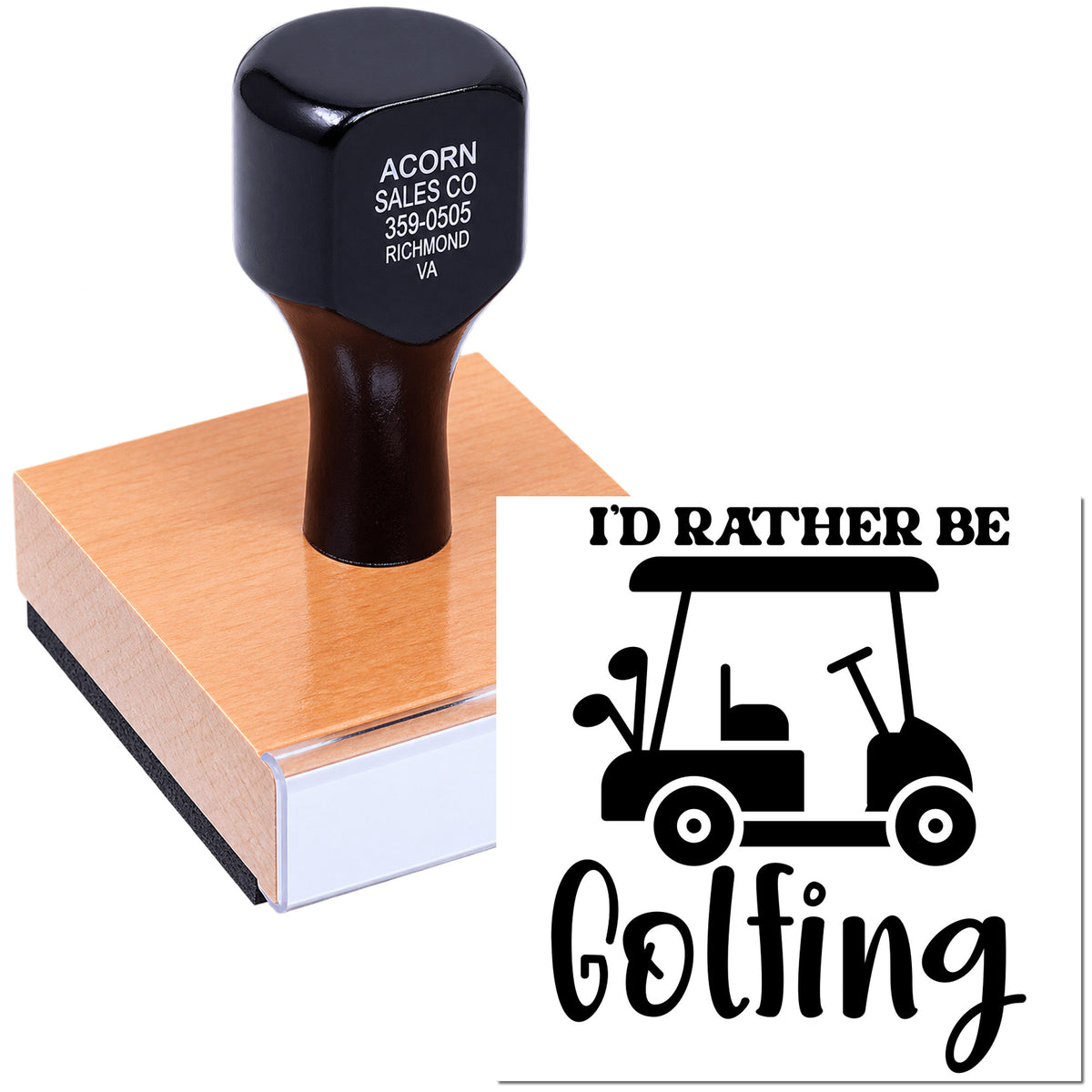 Custom rubber stamp with Id Rather Be Golfing design, perfect for golf-themed crafts, gifts, and personalized business branding.