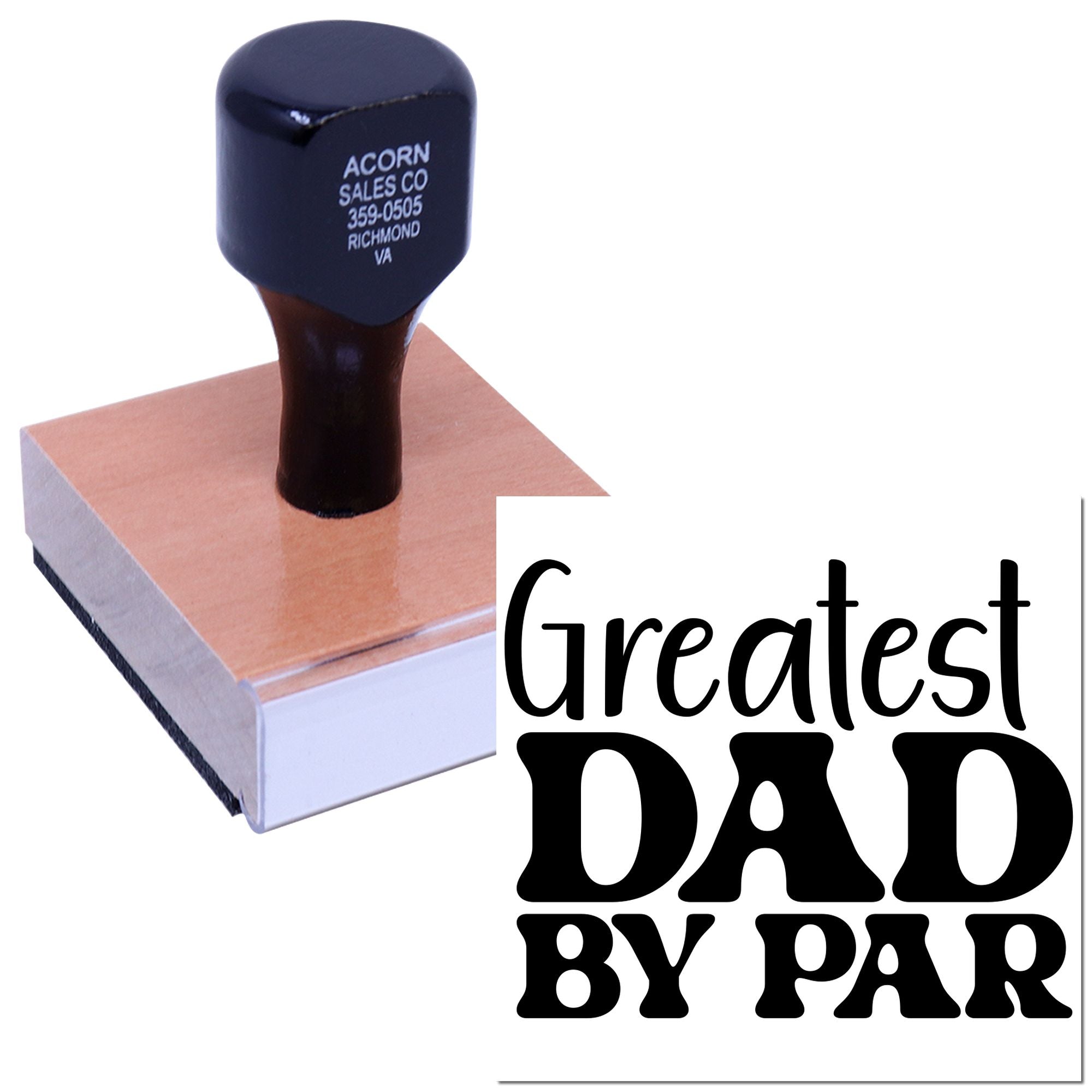 Custom Greatest Dad by Par rubber stamp for golf-themed Fathers Day cards, crafts, and packaging.