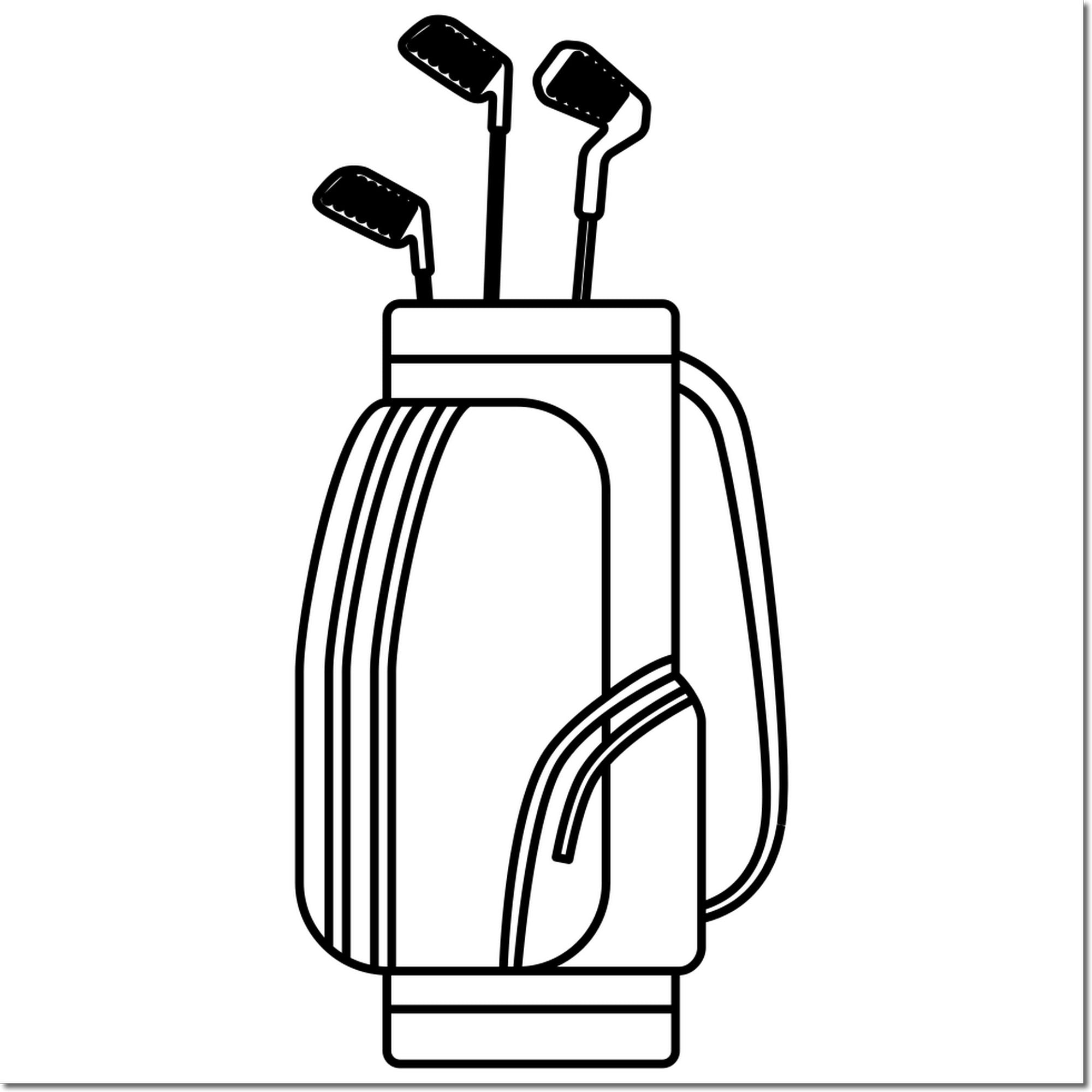 Golf bag with clubs outline rubber stamp design for golf-themed crafts, sports branding, and custom stamp projects.