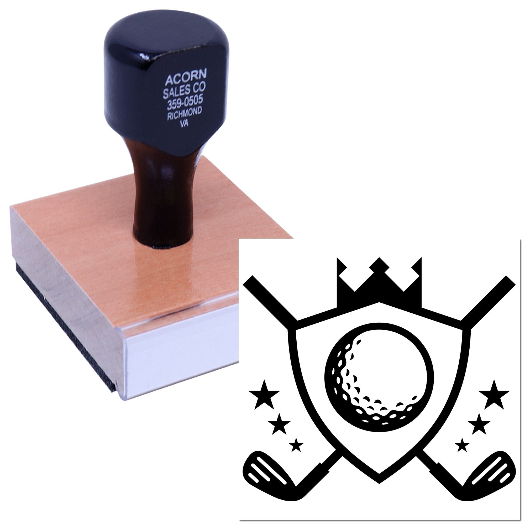 Custom rubber stamp and golf club crest logo for personalized business branding and stationery.