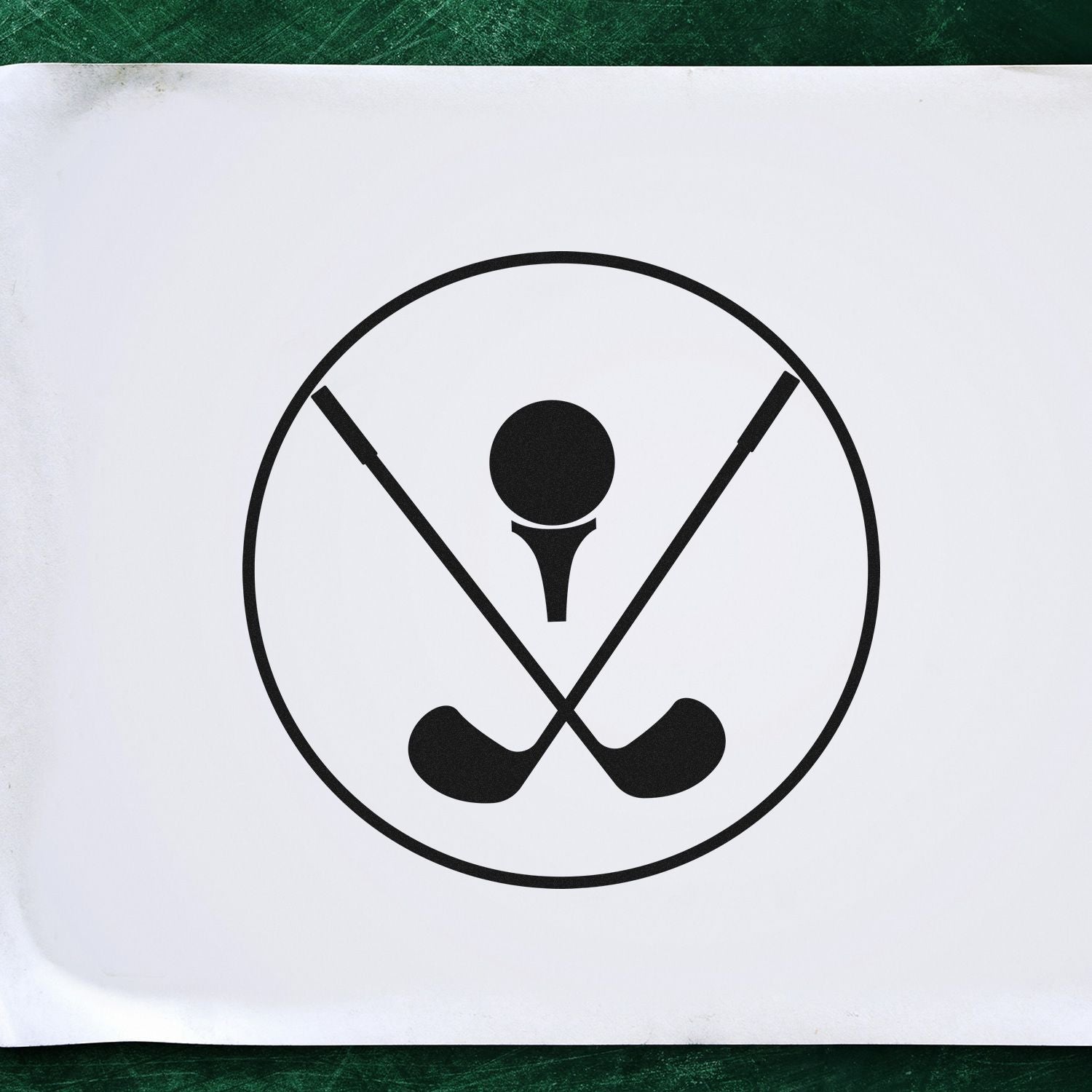 Golf rubber stamp design with crossed clubs and ball icon, ideal for sports branding, golf clubs, and custom logo stamps.