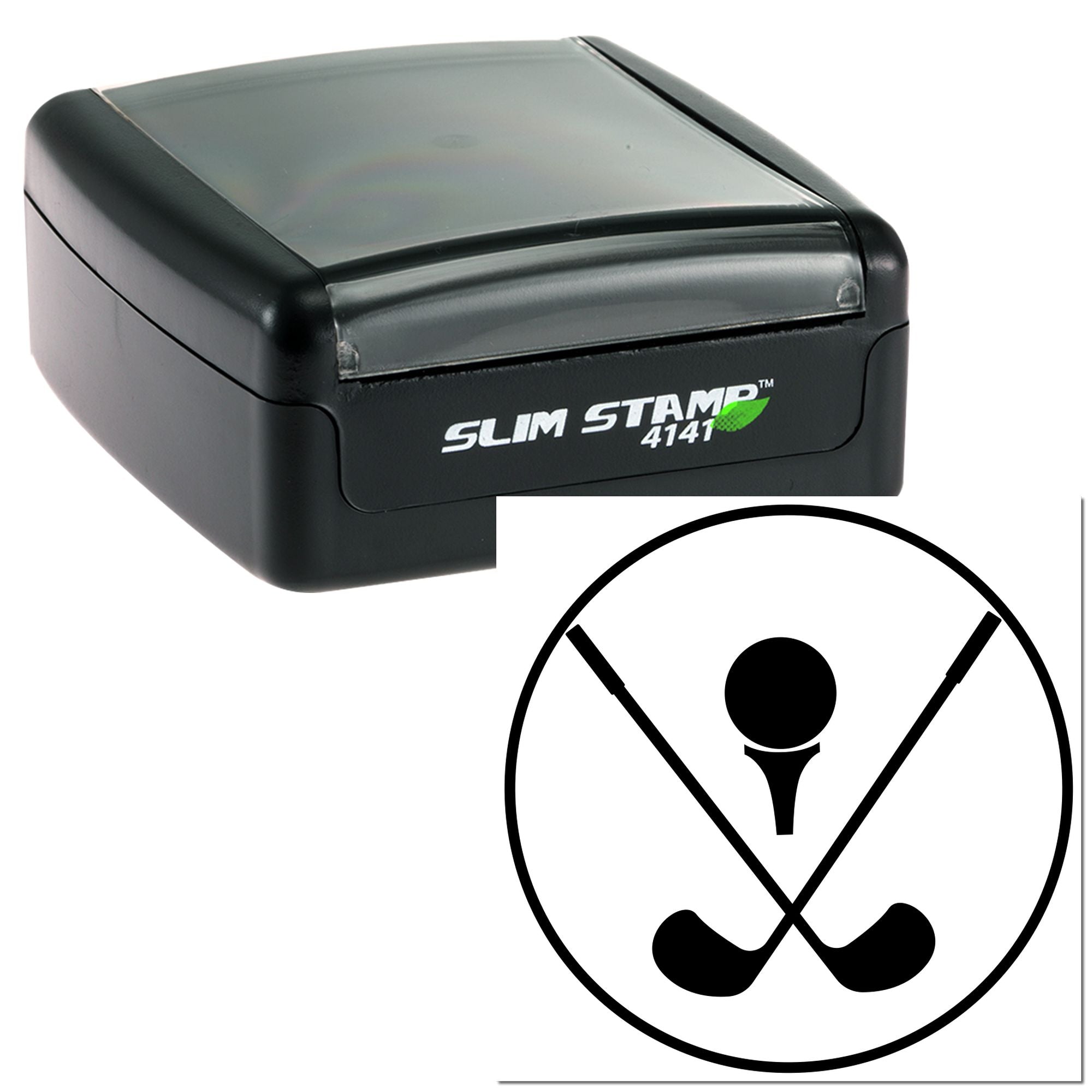 Slim Stamp 4141 self-inking golf rubber stamp with crossed clubs logo