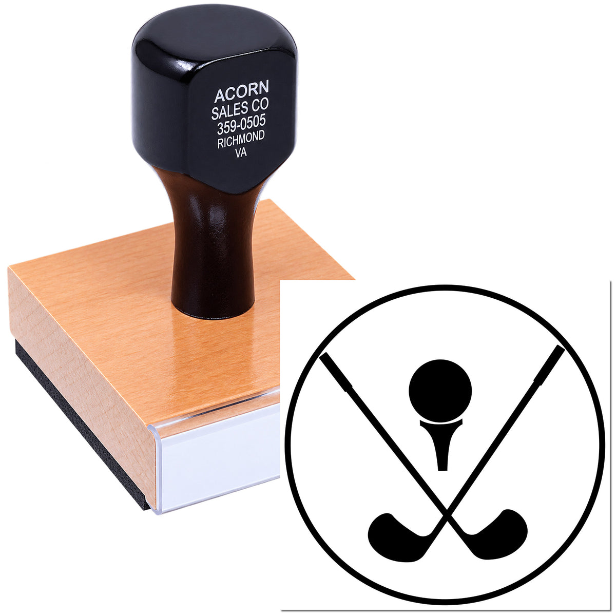 Custom rubber stamp with no-golf symbol for business forms, office notices, and branded document marking.