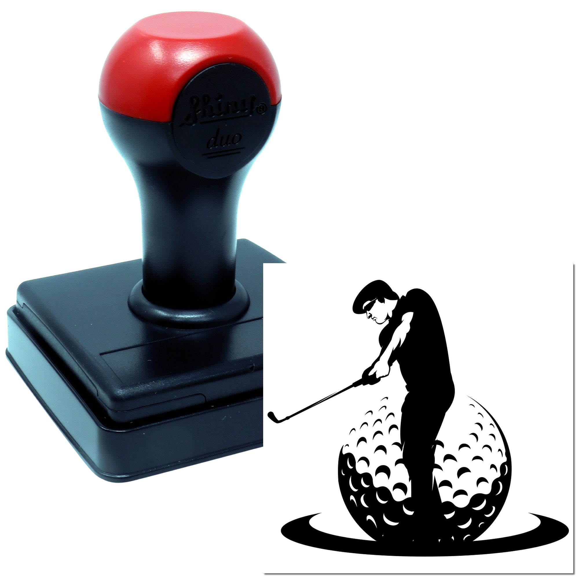 Self-inking golf rubber stamp with golfer silhouette, ideal for custom sports branding, crafts, and event marking.