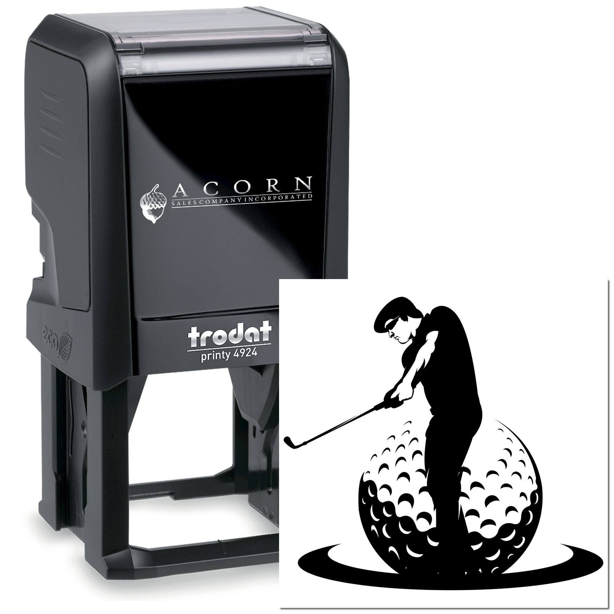 Custom Trodat Printy 4924 self-inking rubber stamp with golfer logo for branded business marking