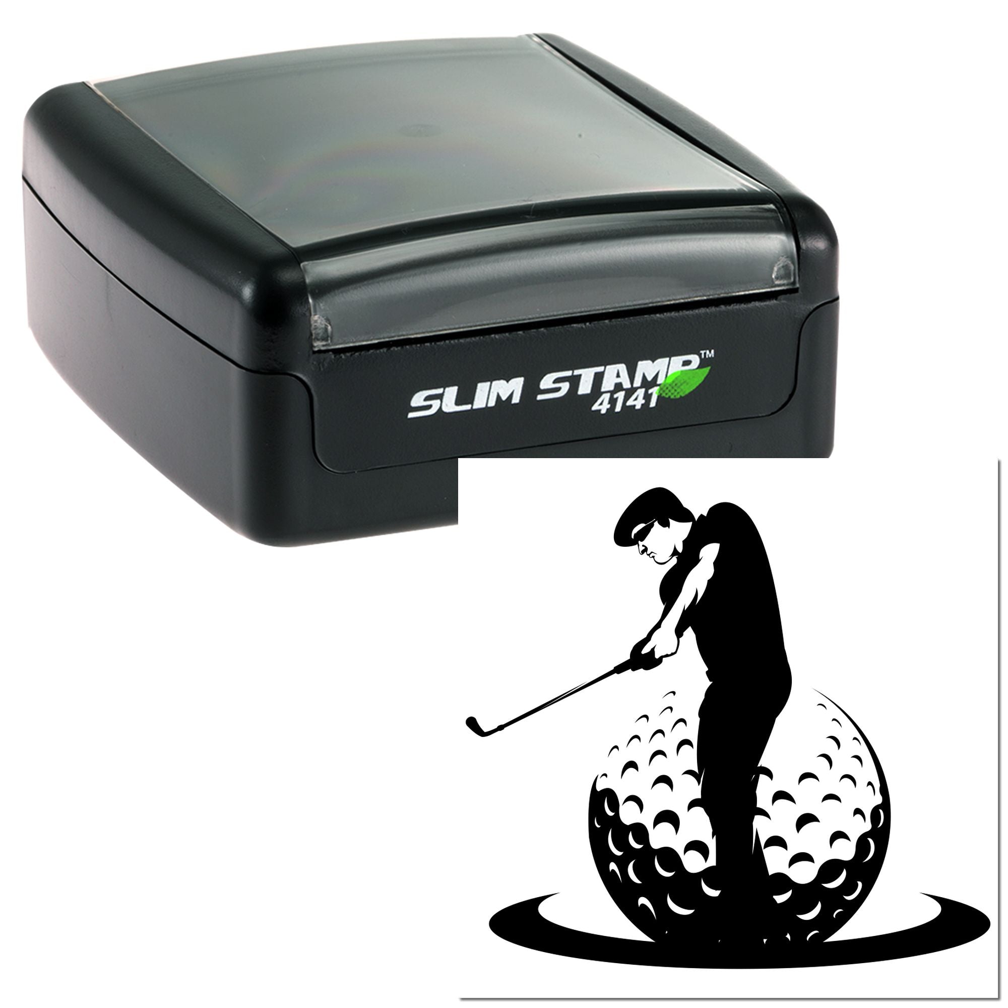 Slim Stamp 4141 self-inking rubber stamp with golfer silhouette design for custom golf-themed impressions.
