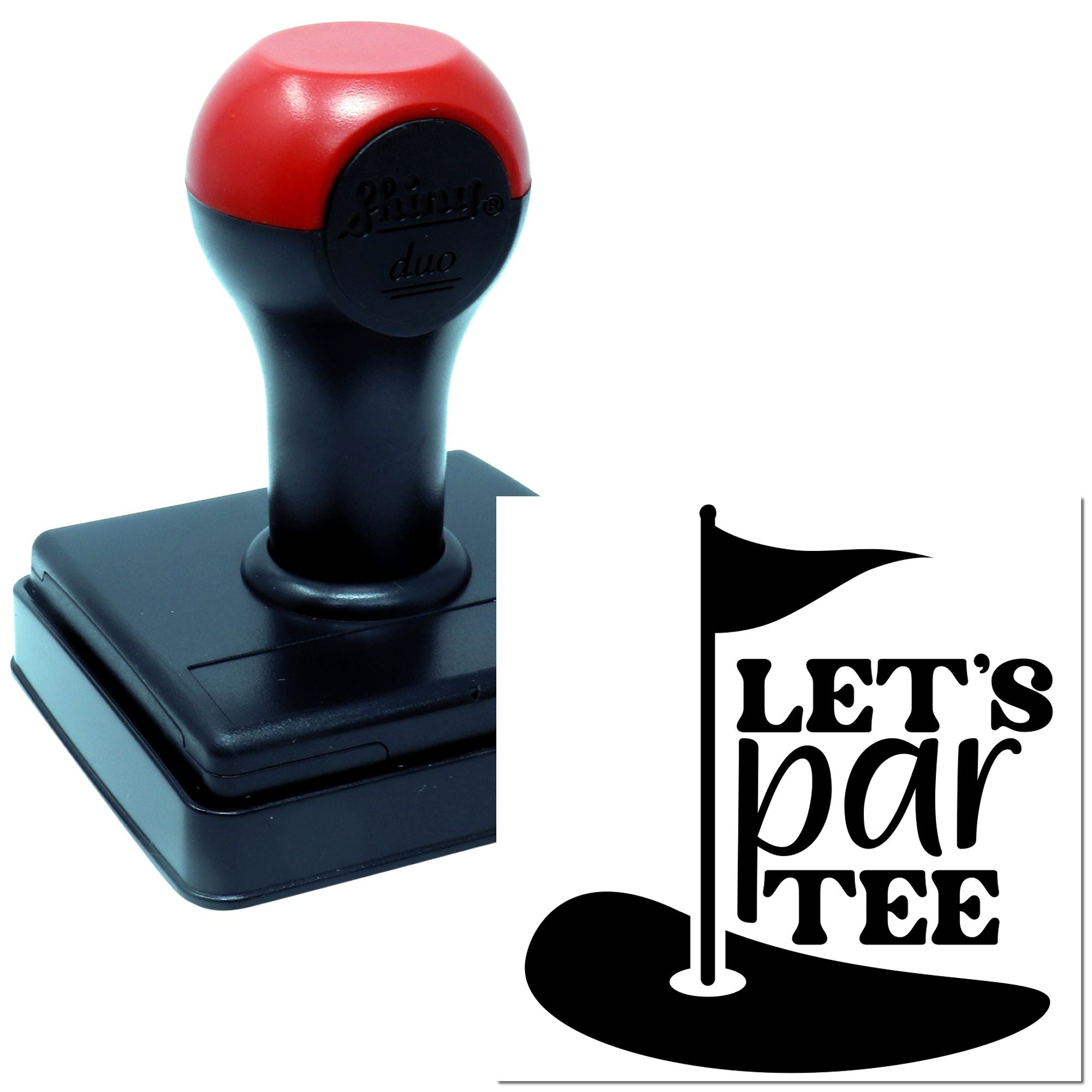 Custom golf-themed self-inking rubber stamp with Lets Par Tee logo for invitations, event branding, or party favors.