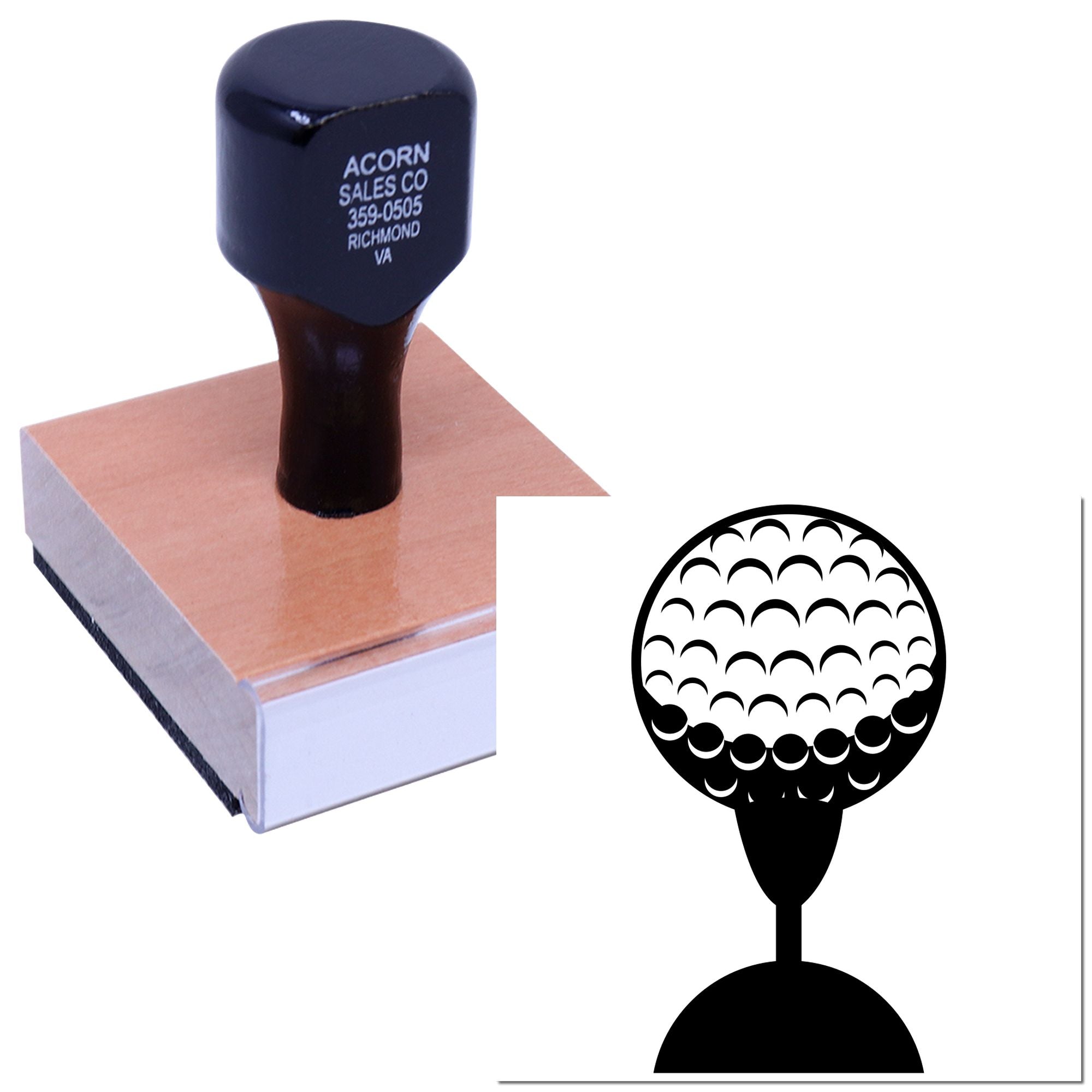 Custom golf ball self-inking rubber stamp with logo design, ideal for personalized business branding and promotional use.