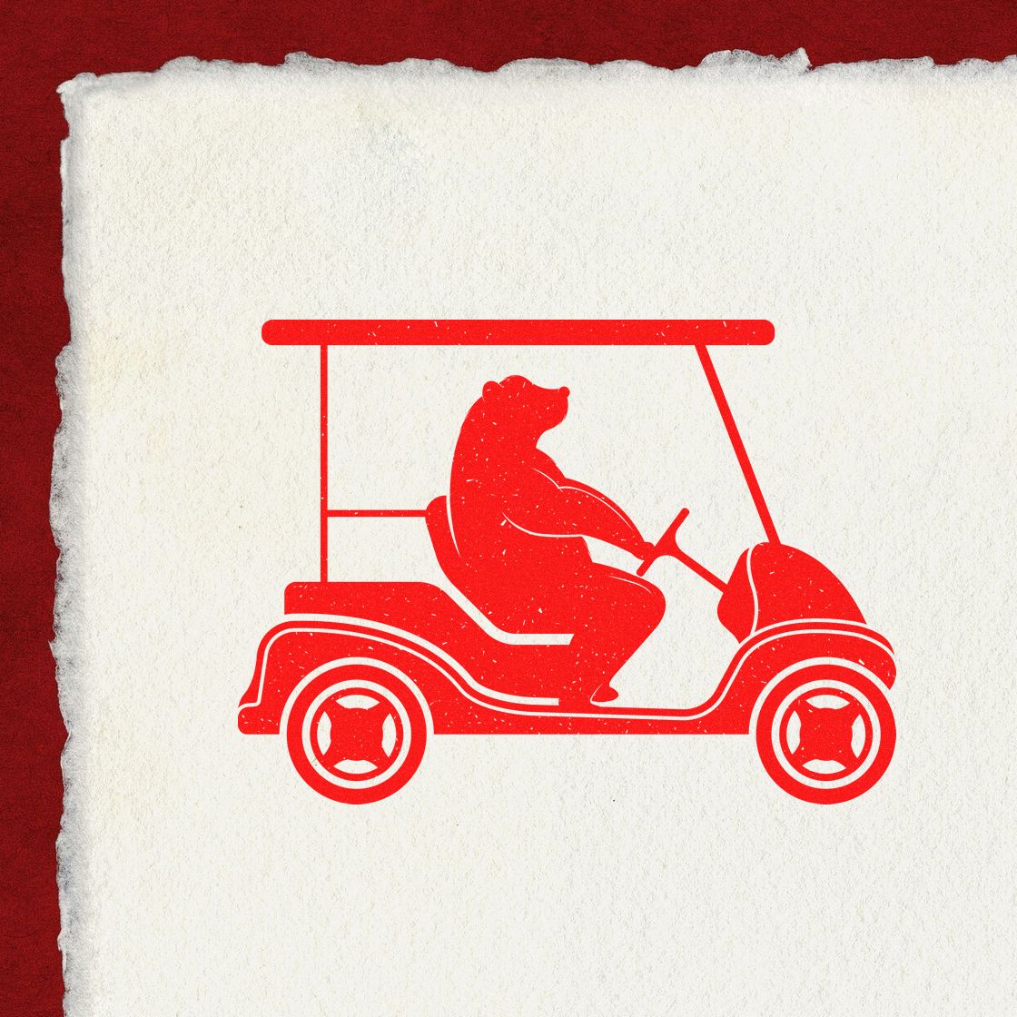 Bear Driving Golf Cart rubber stamp shown in red ink, stamped for projects such as first year album page.