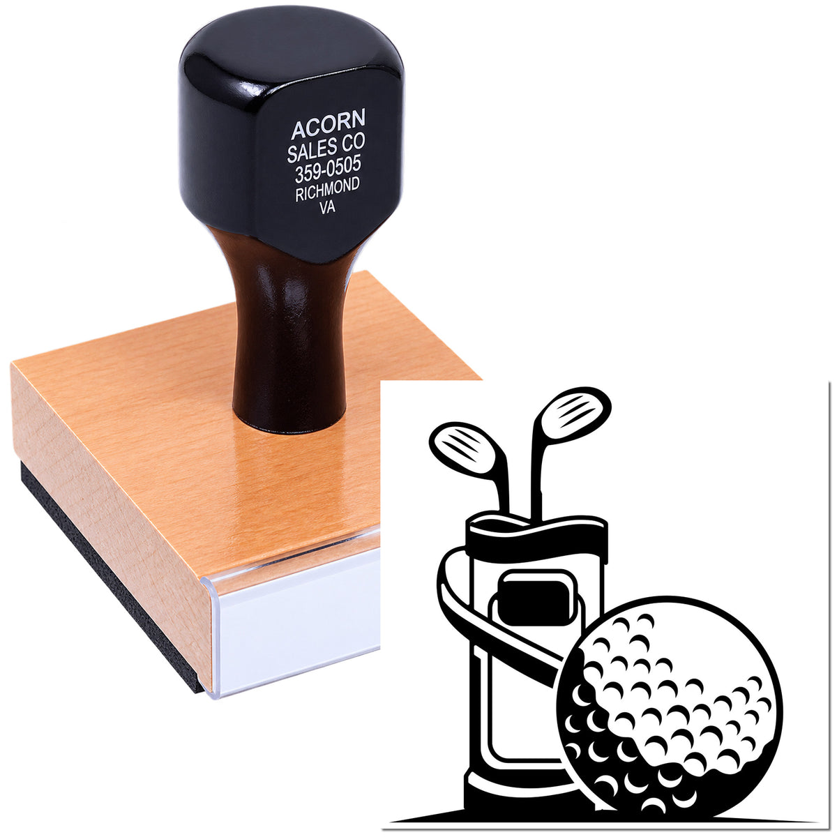 Custom golf bag rubber stamp with personalized business imprint for branding and office use