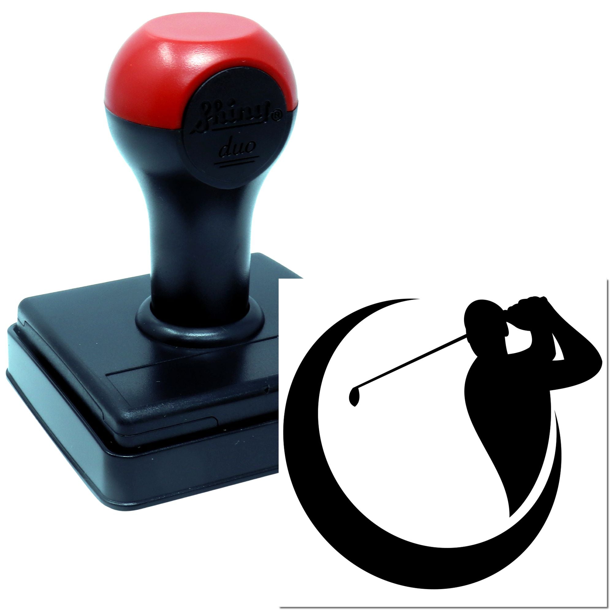 Self-inking rubber stamp with custom golf logo, ideal for business branding and personalized stamping.