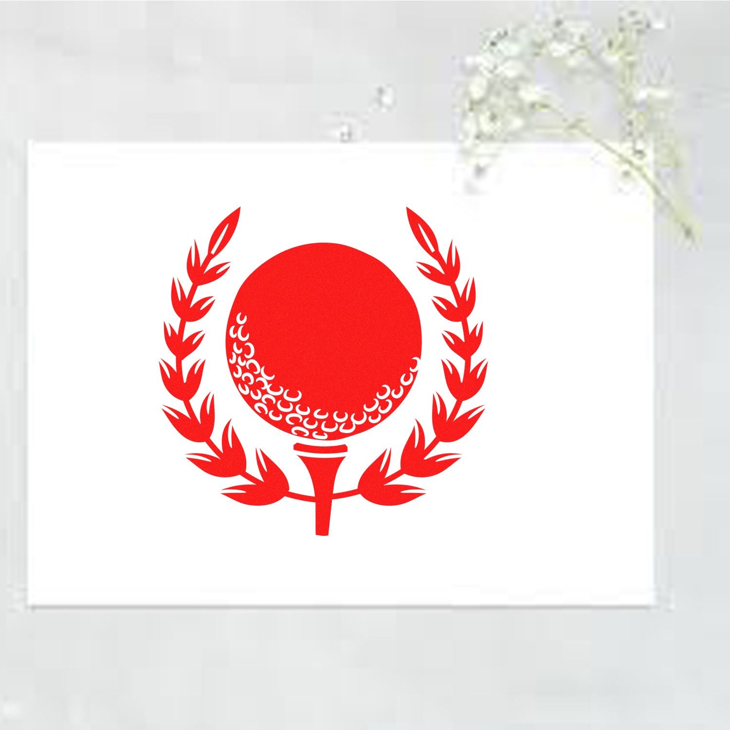 Japanese-inspired red emblem rubber stamp design with laurel wreath, ideal for custom stationery.