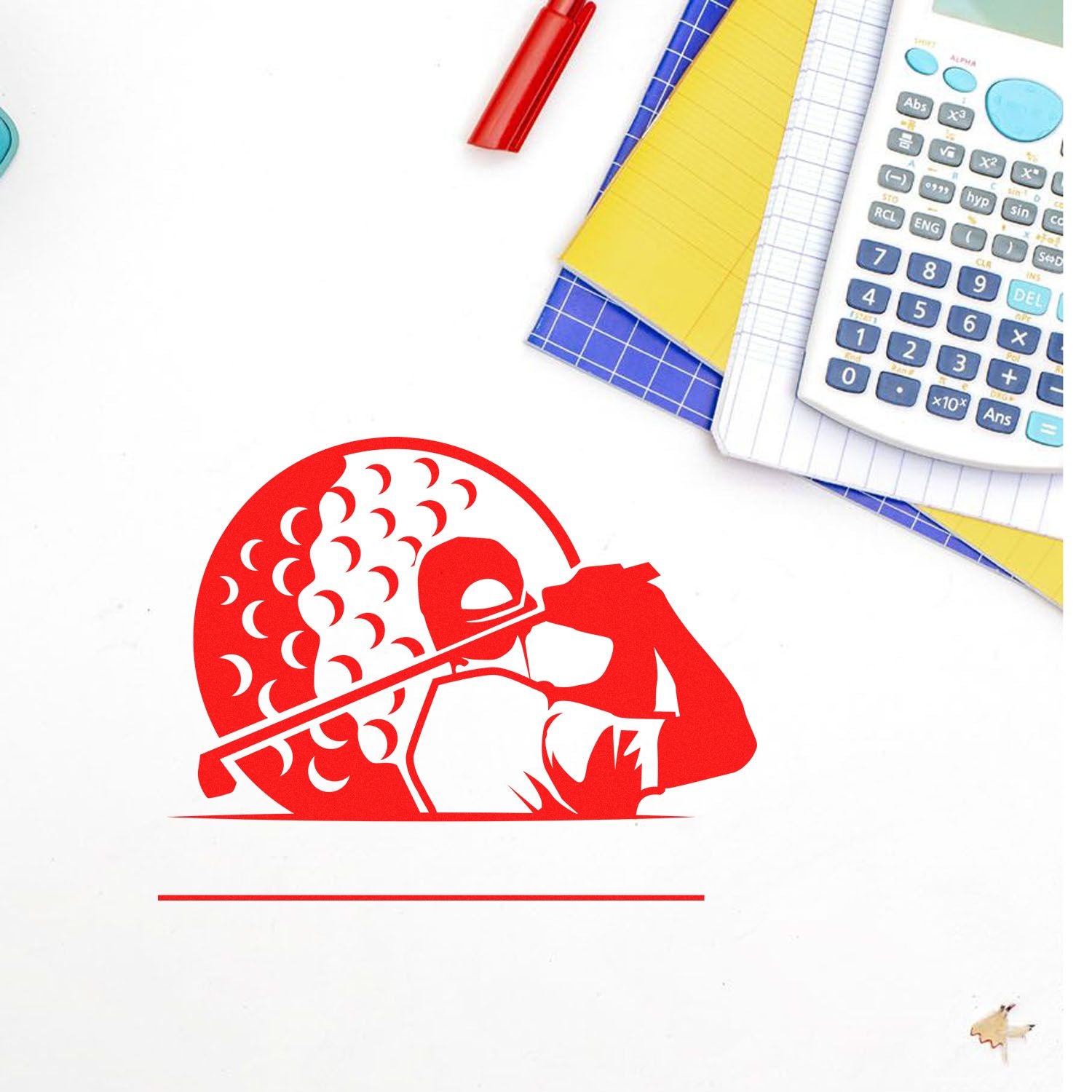 Custom baseball player rubber stamp design in red, ideal for sports branding and personalized stamping.