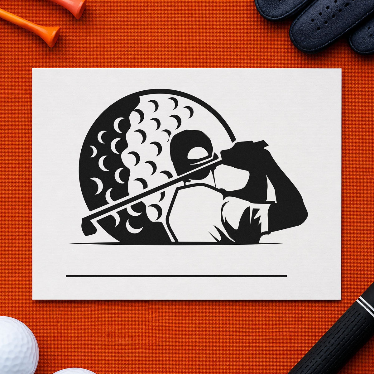 Golfer Ball Blank Lines rubber stamp printed in black ink, ready for blank line cards and similar paper crafts.