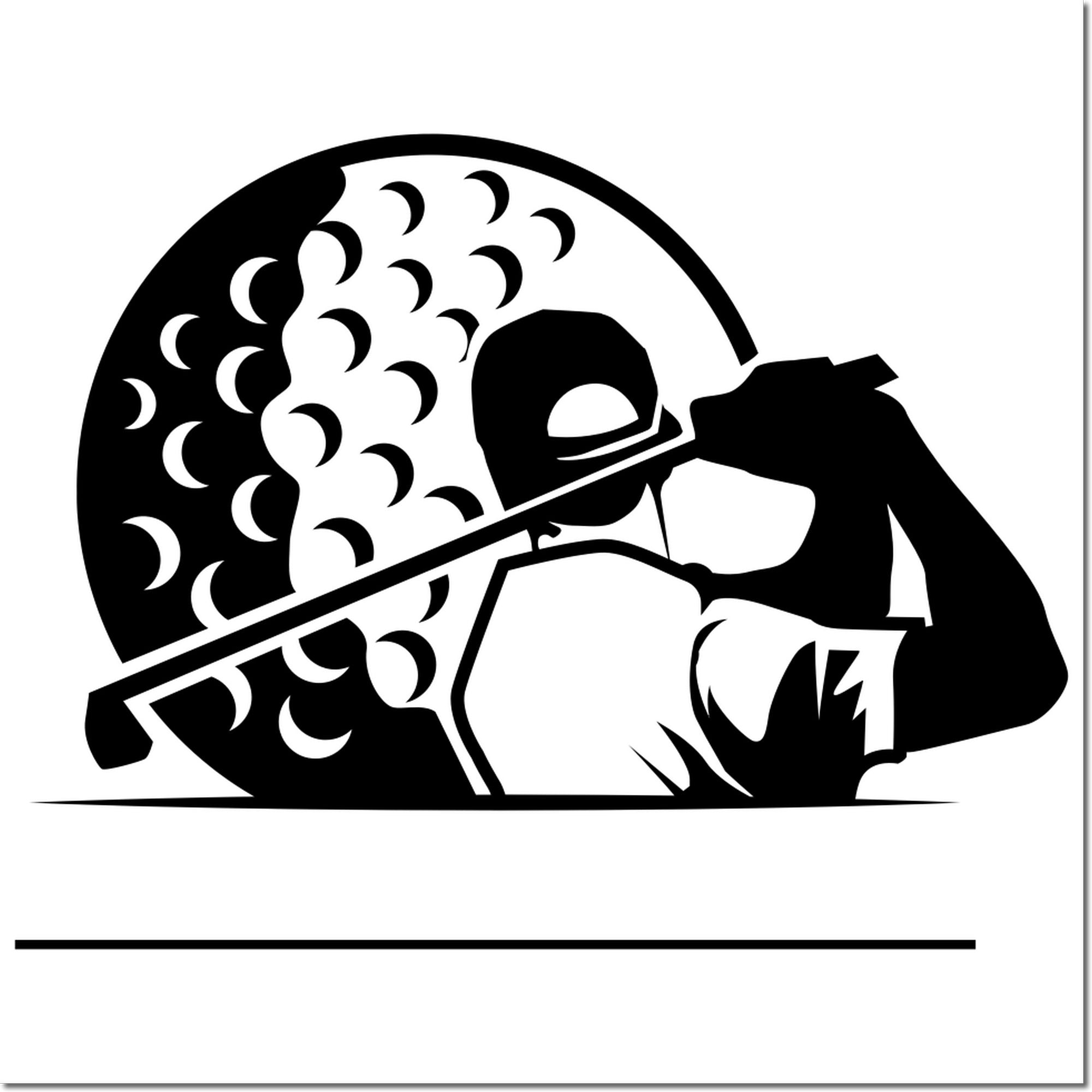 Custom rubber stamp design of a bold black masked figure silhouette with crescent moon pattern.