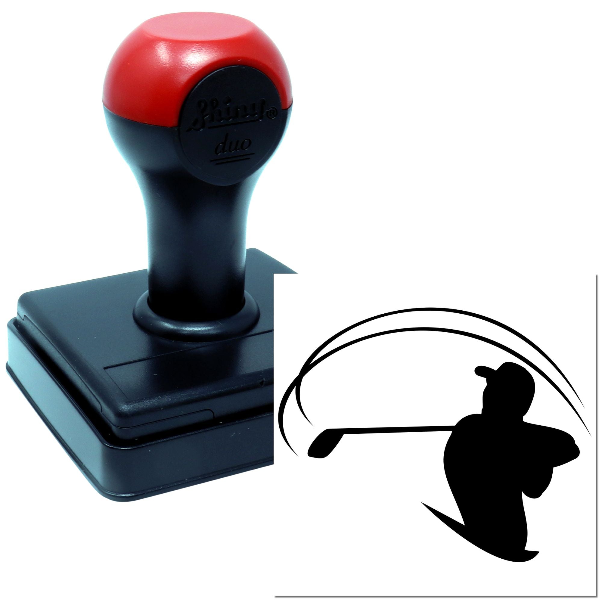Custom self-inking rubber stamp with golfer logo, perfect for business branding, promotions and office use.