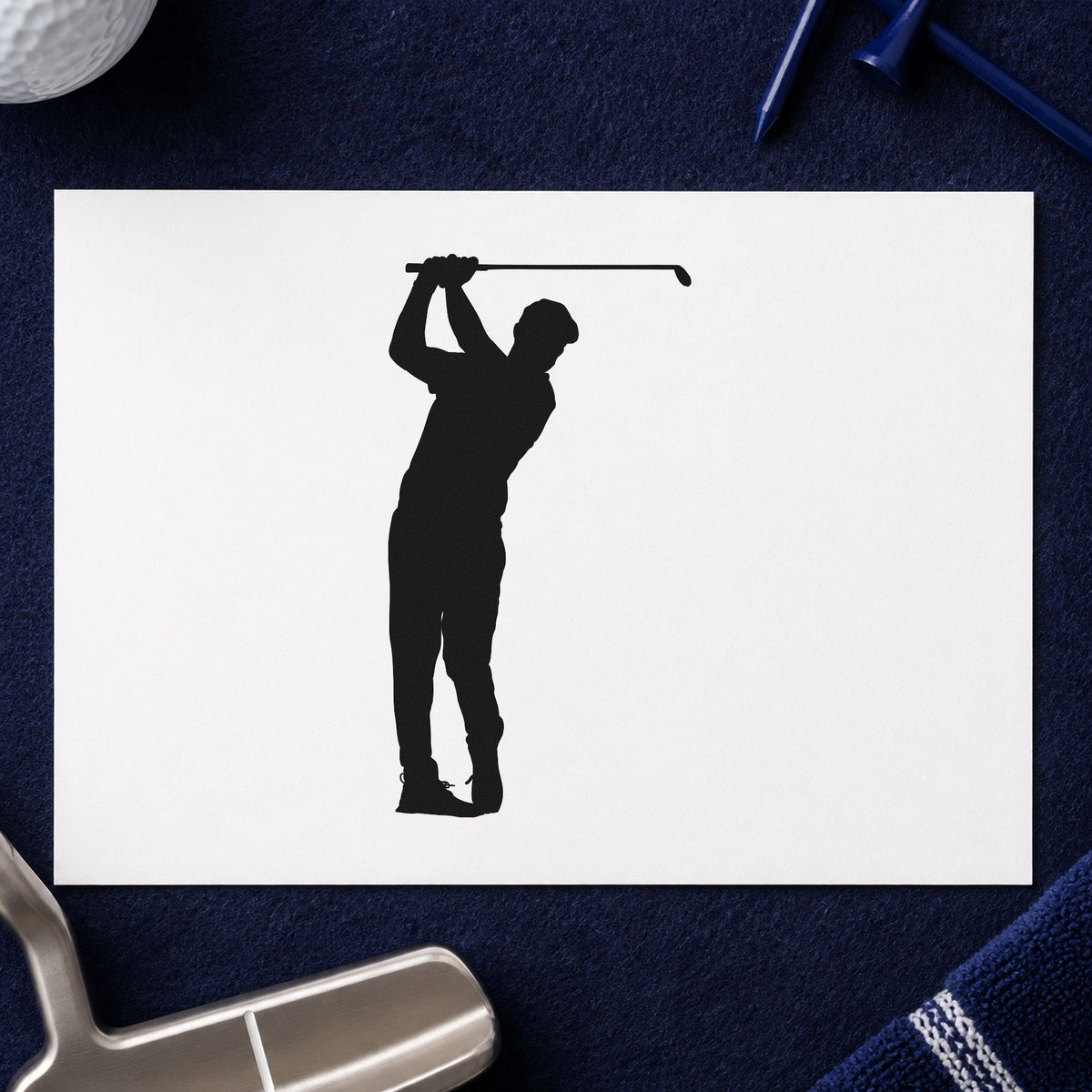 Golfer Overhead Swing Silhouette craft stamp in black ink on cardstock, an easy option for nine hole album page.