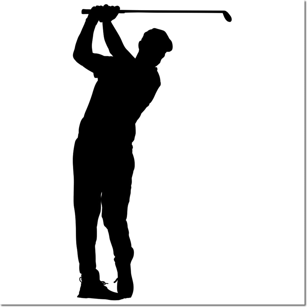 Golfer silhouette rubber stamp design with a golfer swinging a driver on a white background.