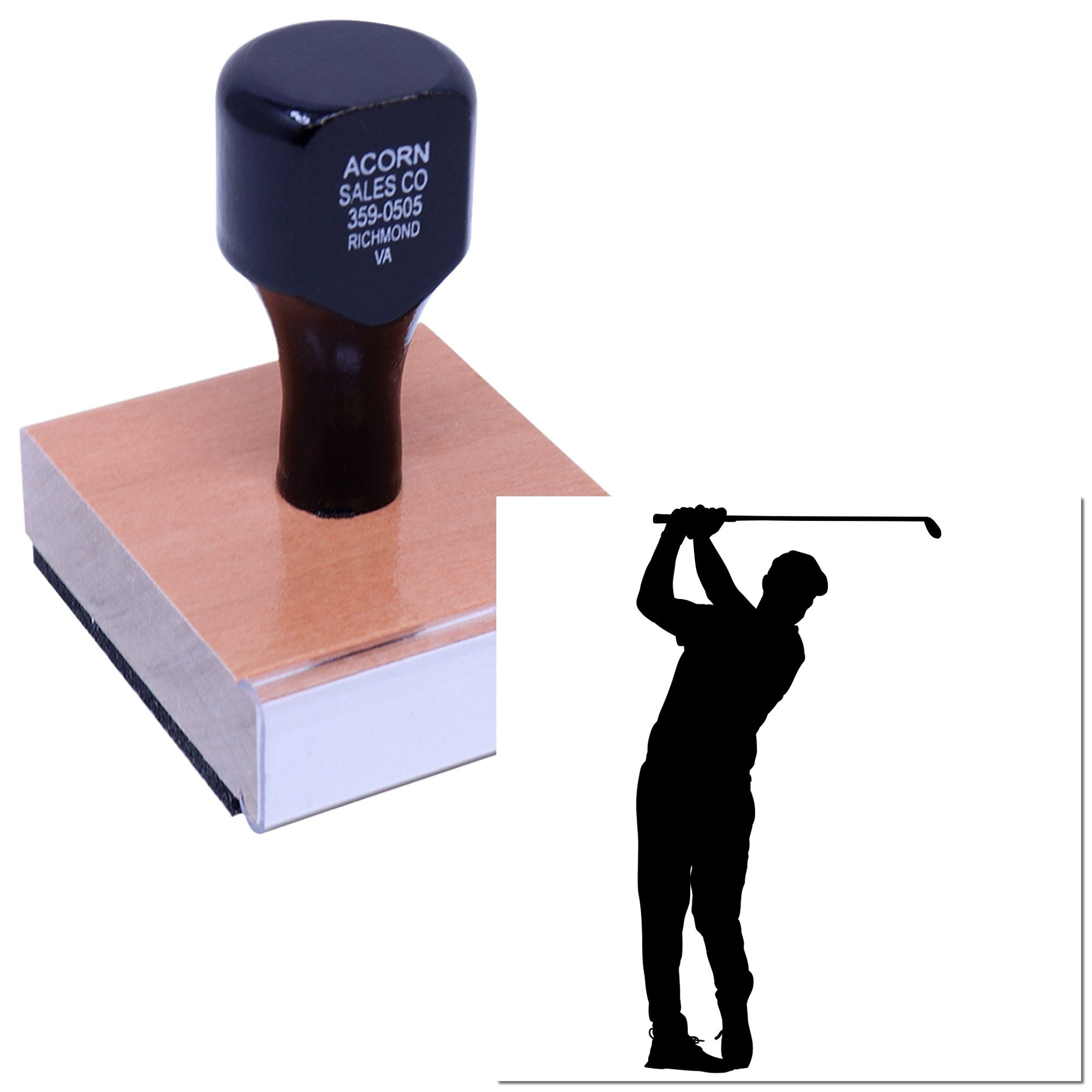 Custom golf rubber stamp with golfer silhouette, ideal for personalized business branding and promotional use