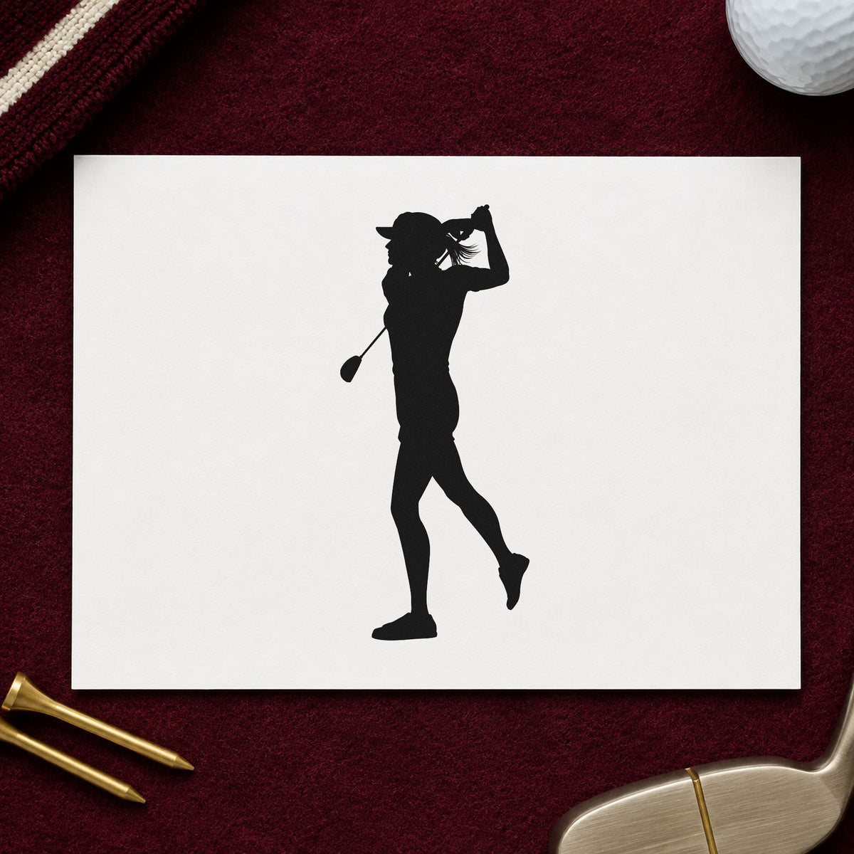 Golfer Follow Through Silhouette rubber stamp printed in black ink, ready for qualify score sheet and similar paper crafts.