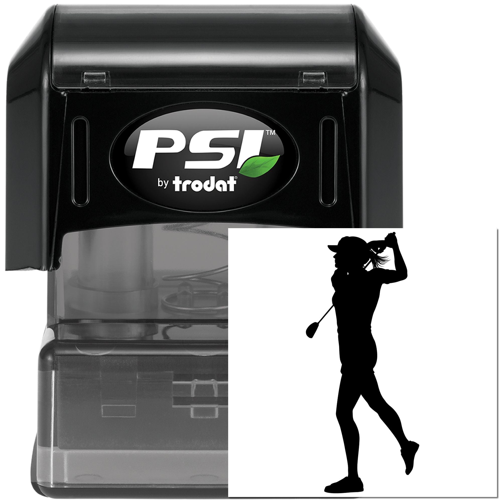 PSI by Trodat self-inking rubber stamp with female golfer silhouette design for custom stamping