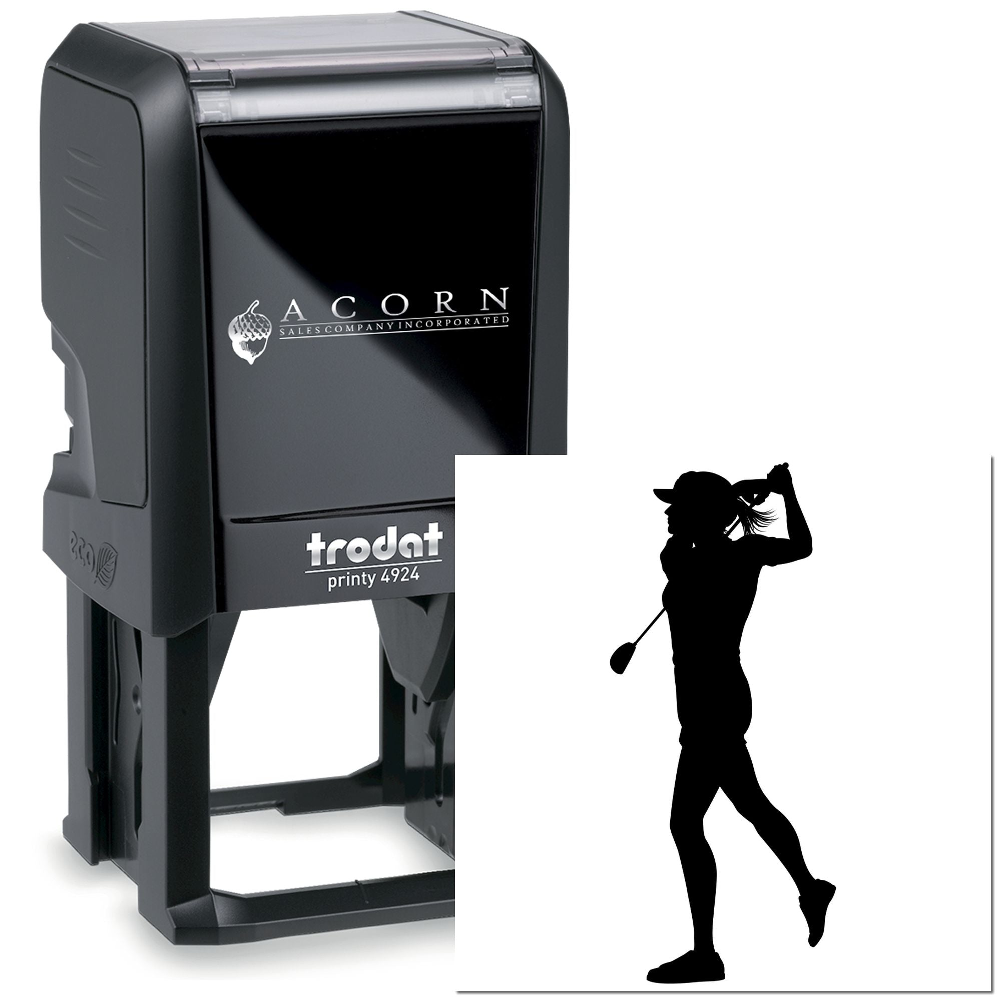 Custom golf silhouette self-inking rubber stamp, Trodat Printy 4924, ideal for personalized branding and office use
